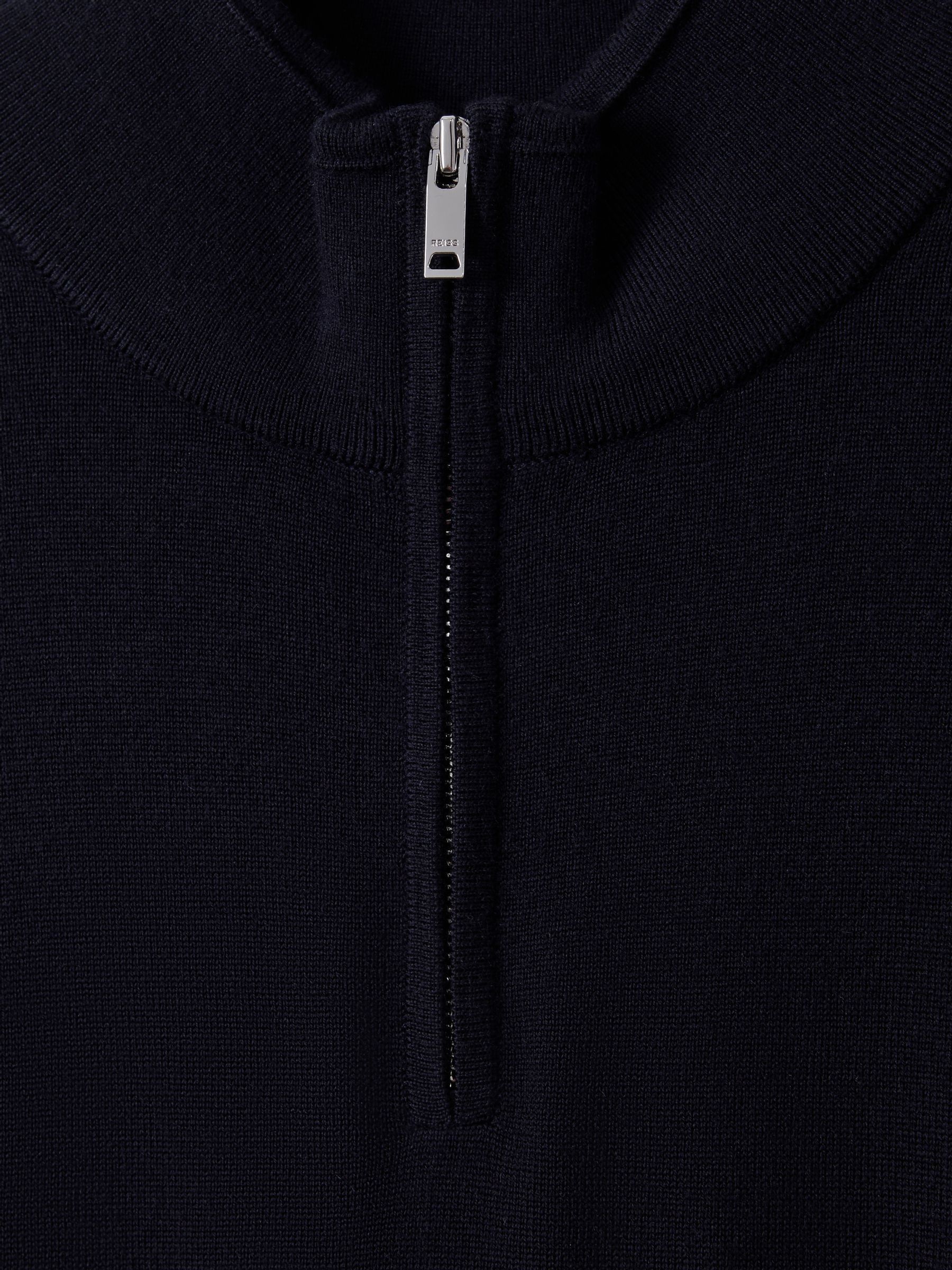 Merino Wool Half-Zip Funnel Neck Jumper in Navy - Image 6 of 7