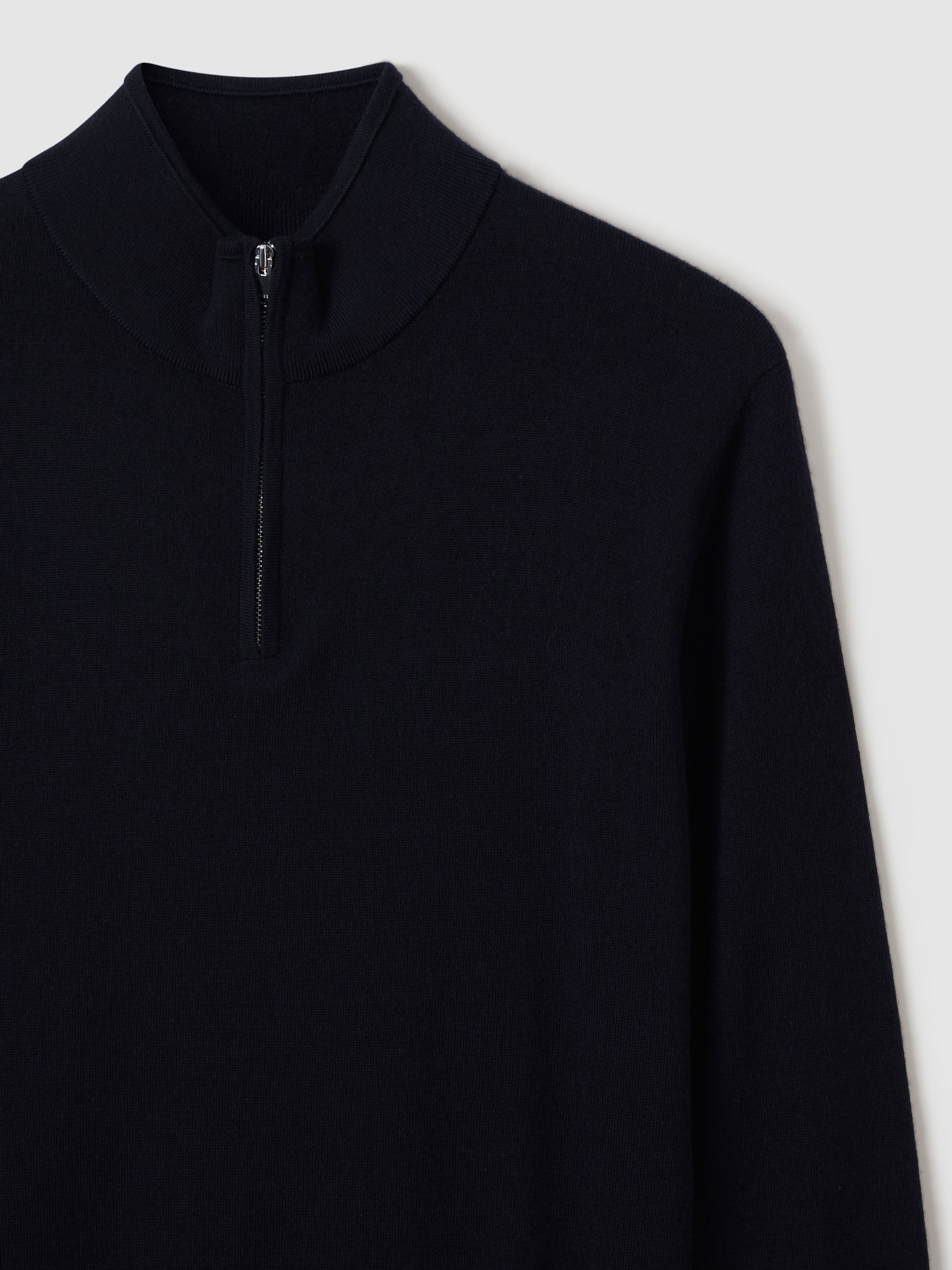 Merino Wool Half-Zip Funnel Neck Jumper in Navy - Image 7 of 7