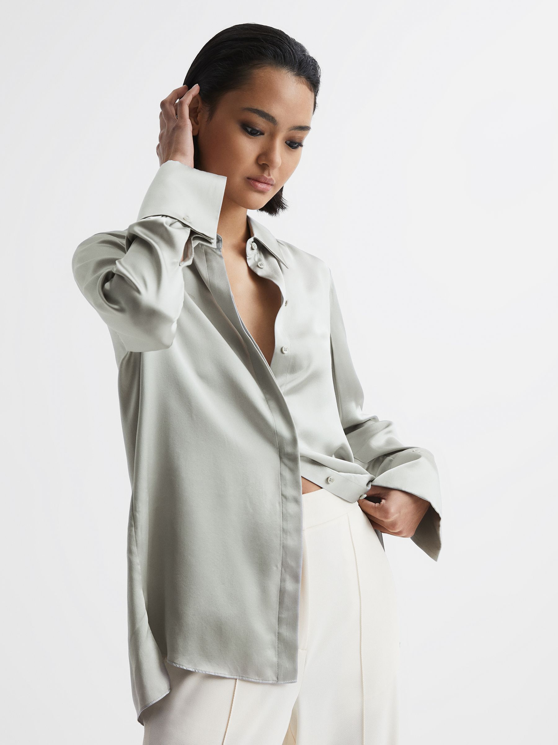 Silk Shirt in Aquamarine - Image 1 of 7 Silk Shirt in Aquamarine - Image 1 of 7