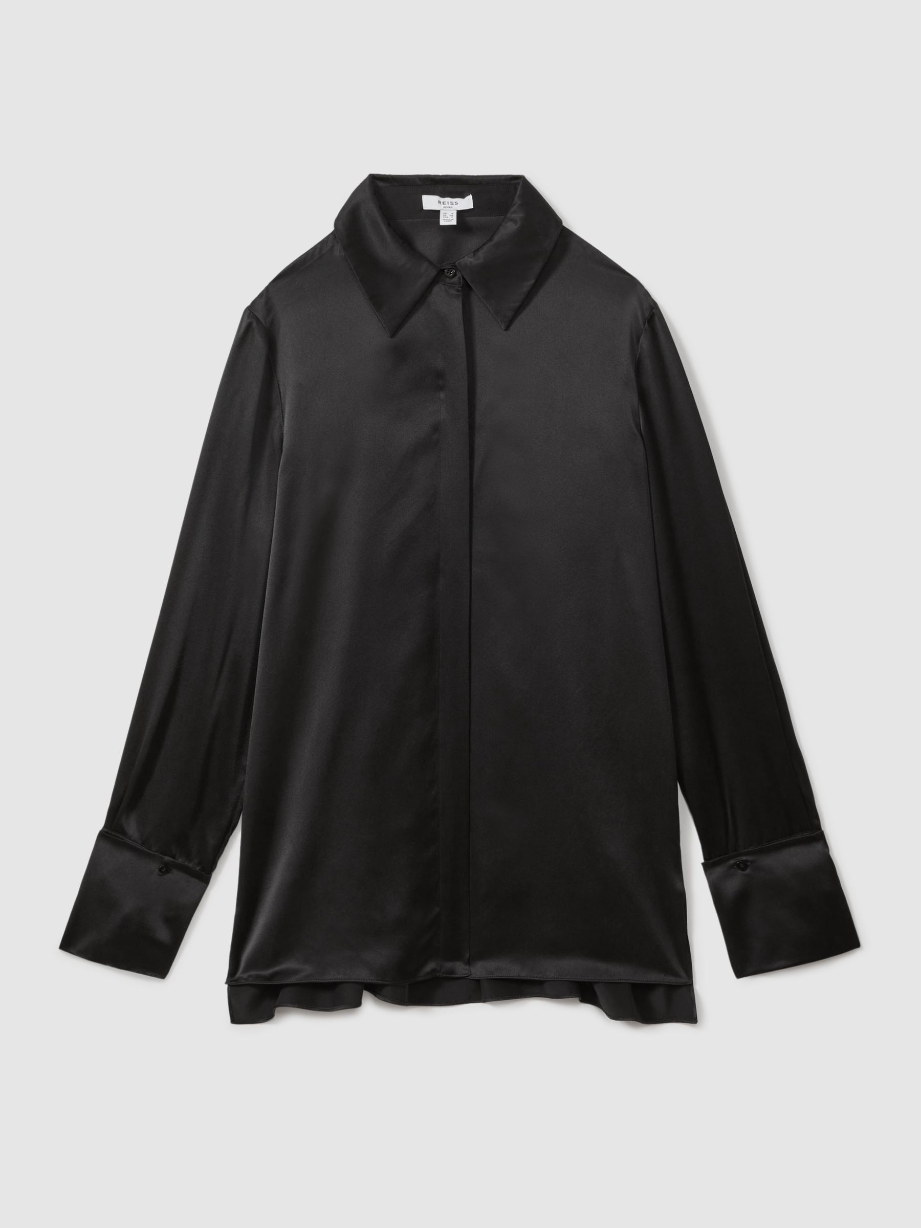 Silk Double-Cuff Button-Through Shirt in Black - Image 2 of 6