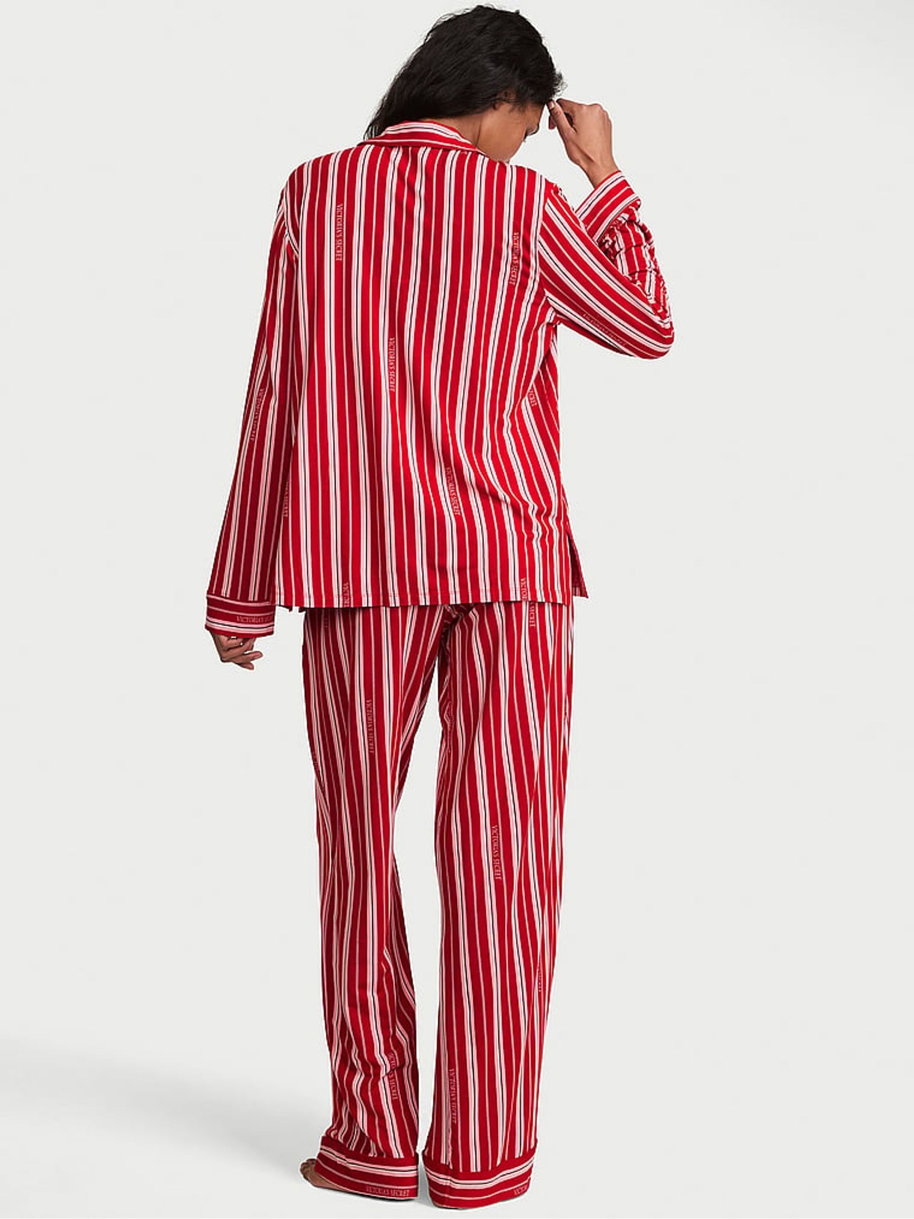 Red & Pink Christmas Candy Cane Stripe Modal Long Pyjamas Set - Image 3 of 4