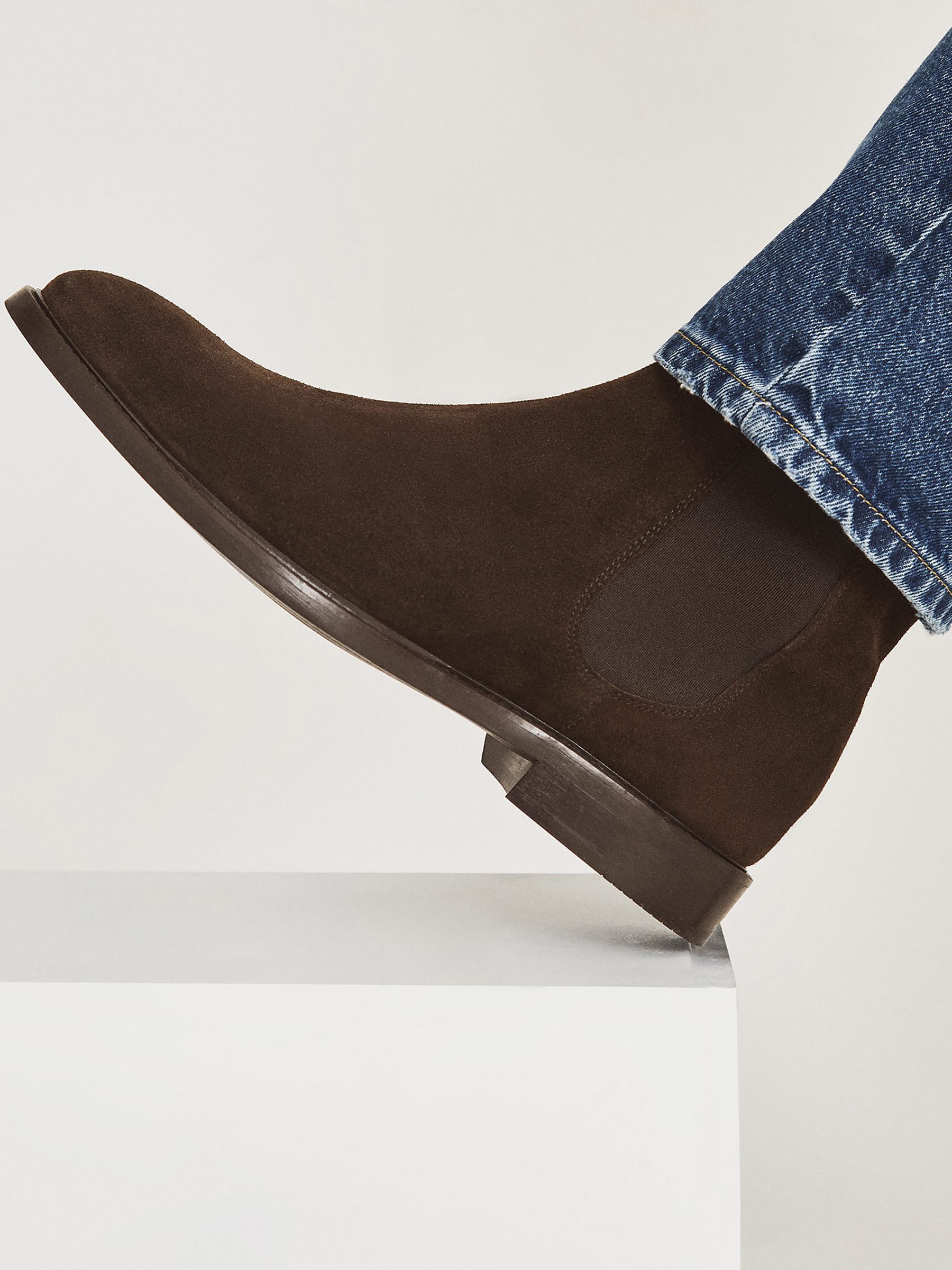 Suede Leather Chelsea Boots in Dark Brown - Image 1 of 8