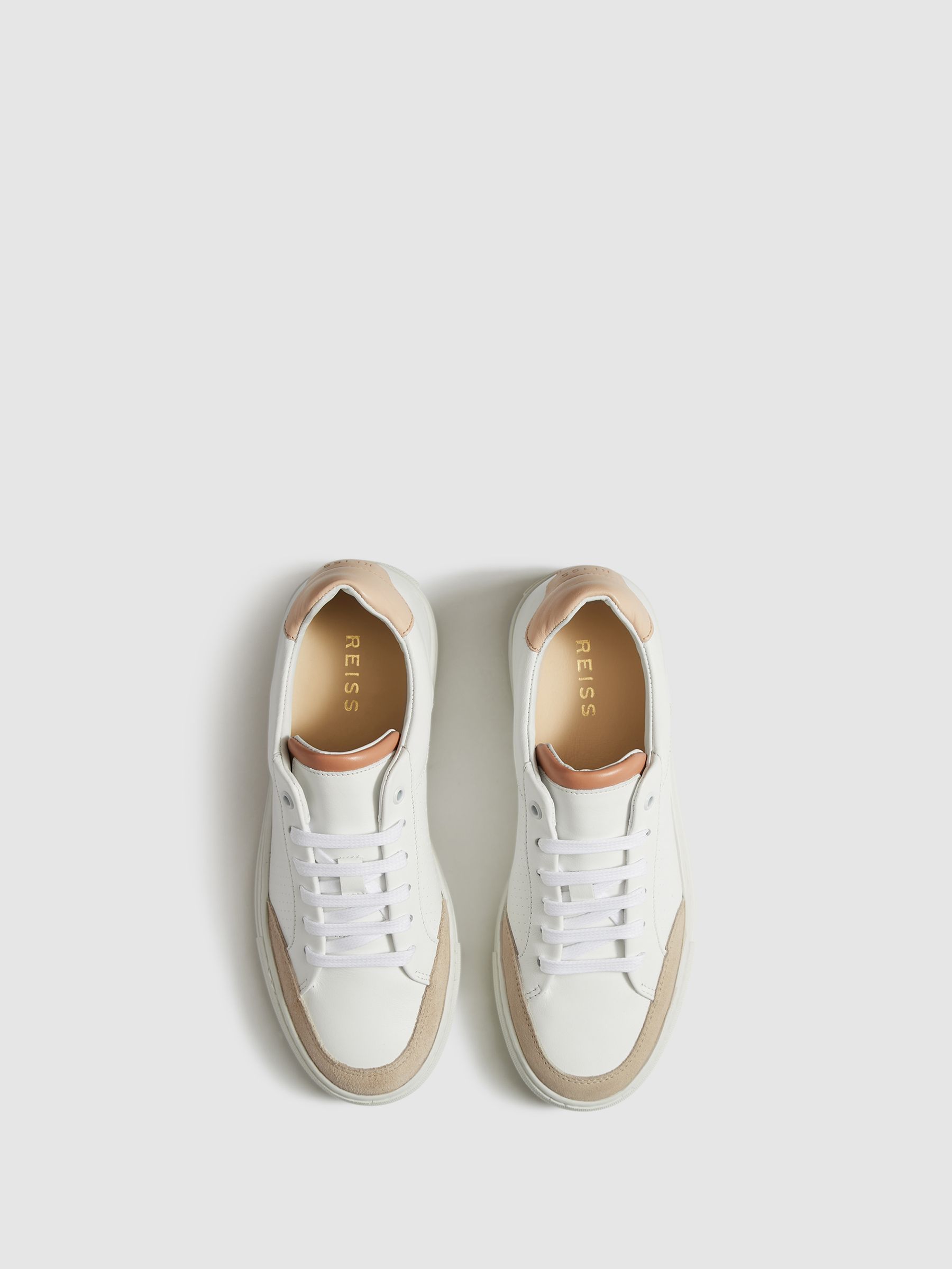 Low Top Leather Trainers in White/Mineral Pink - Image 3 of 9