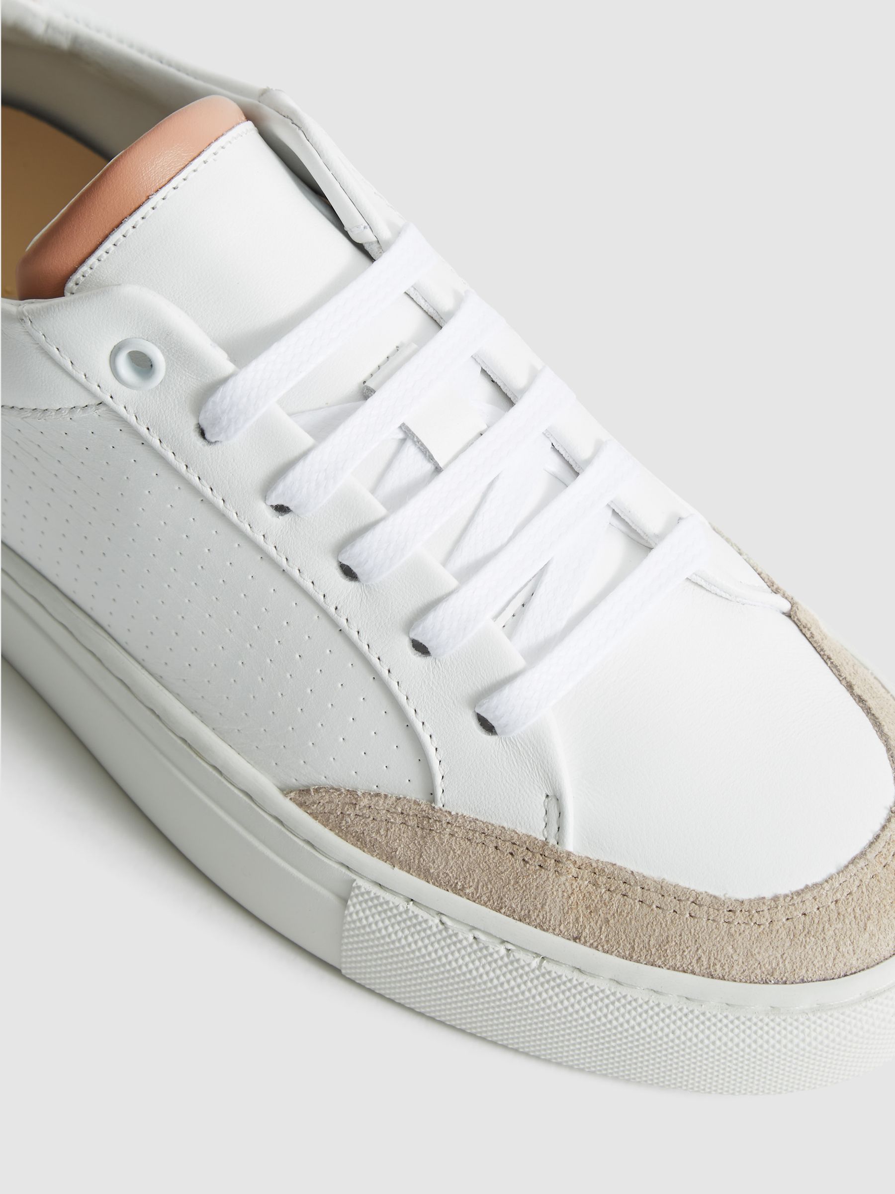 Low Top Leather Trainers in White/Mineral Pink - Image 5 of 9