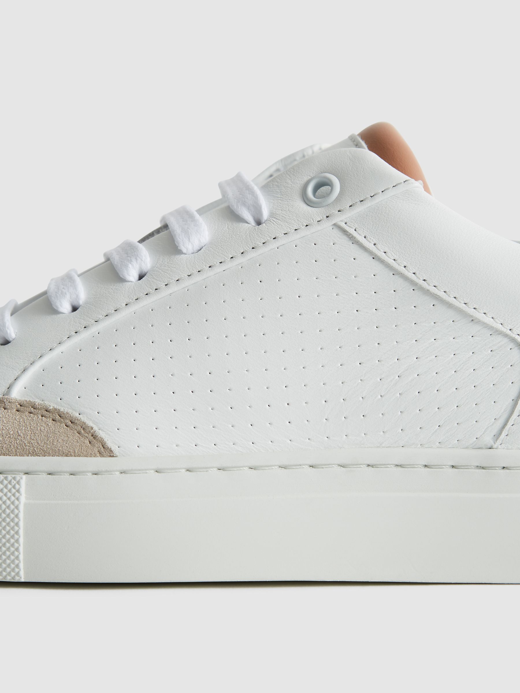 Low Top Leather Trainers in White/Mineral Pink - Image 8 of 9