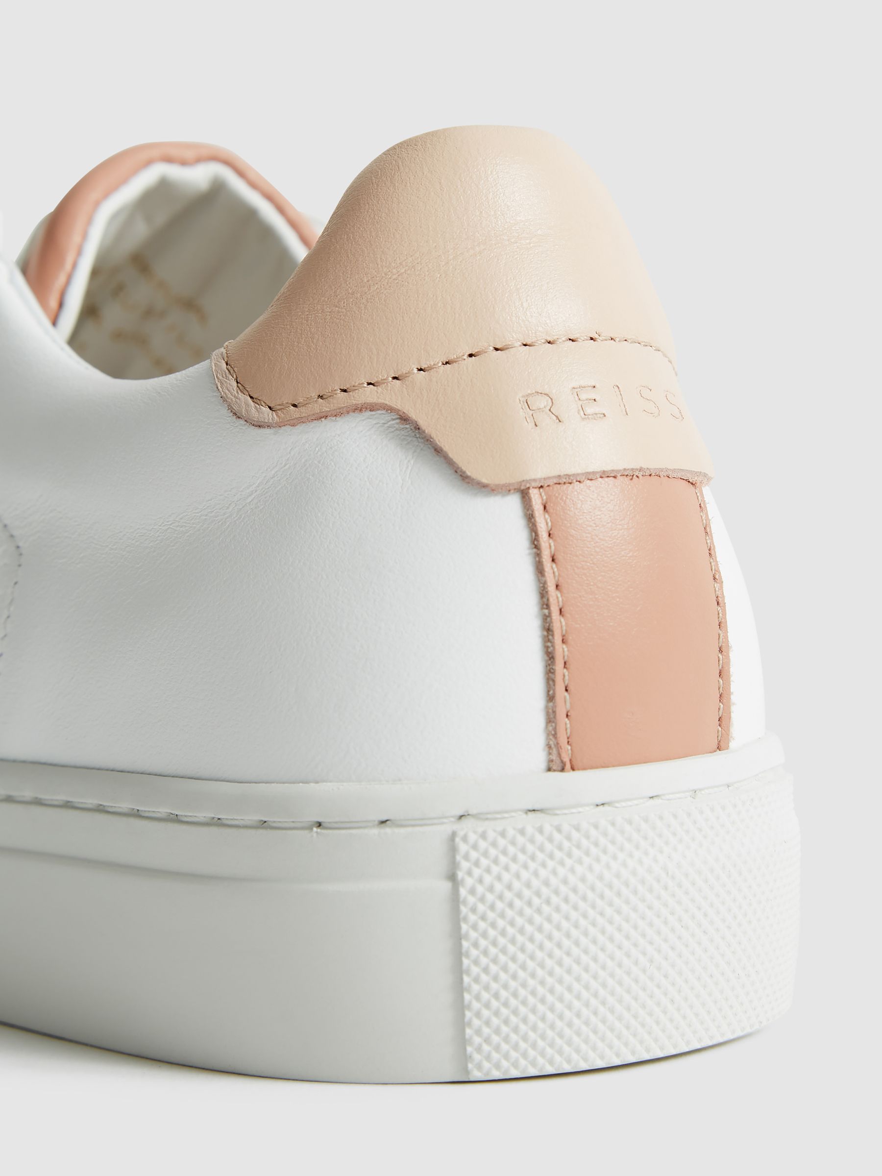 Low Top Leather Trainers in White/Mineral Pink - Image 9 of 9