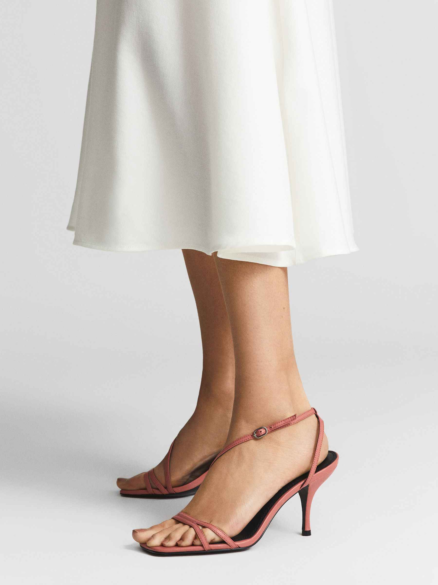 Leather Strappy Sandal in Coral - Image 3 of 7