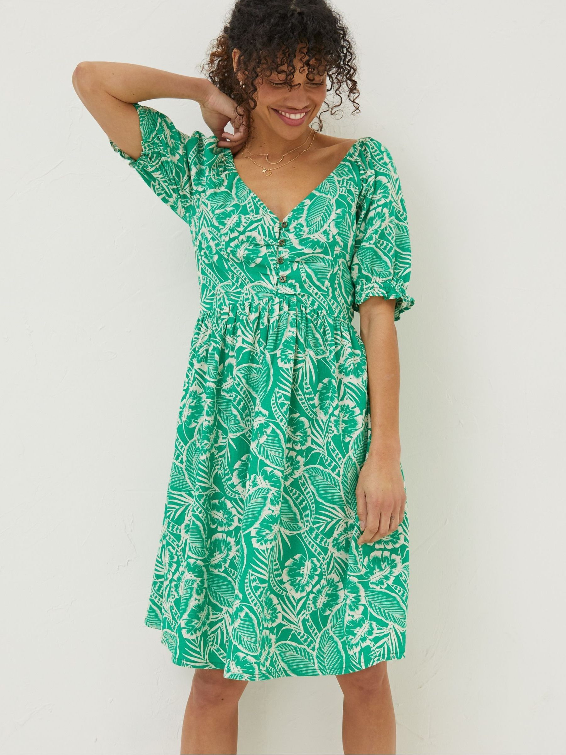 Fatface Aideen Linen Blend Leaf Dress