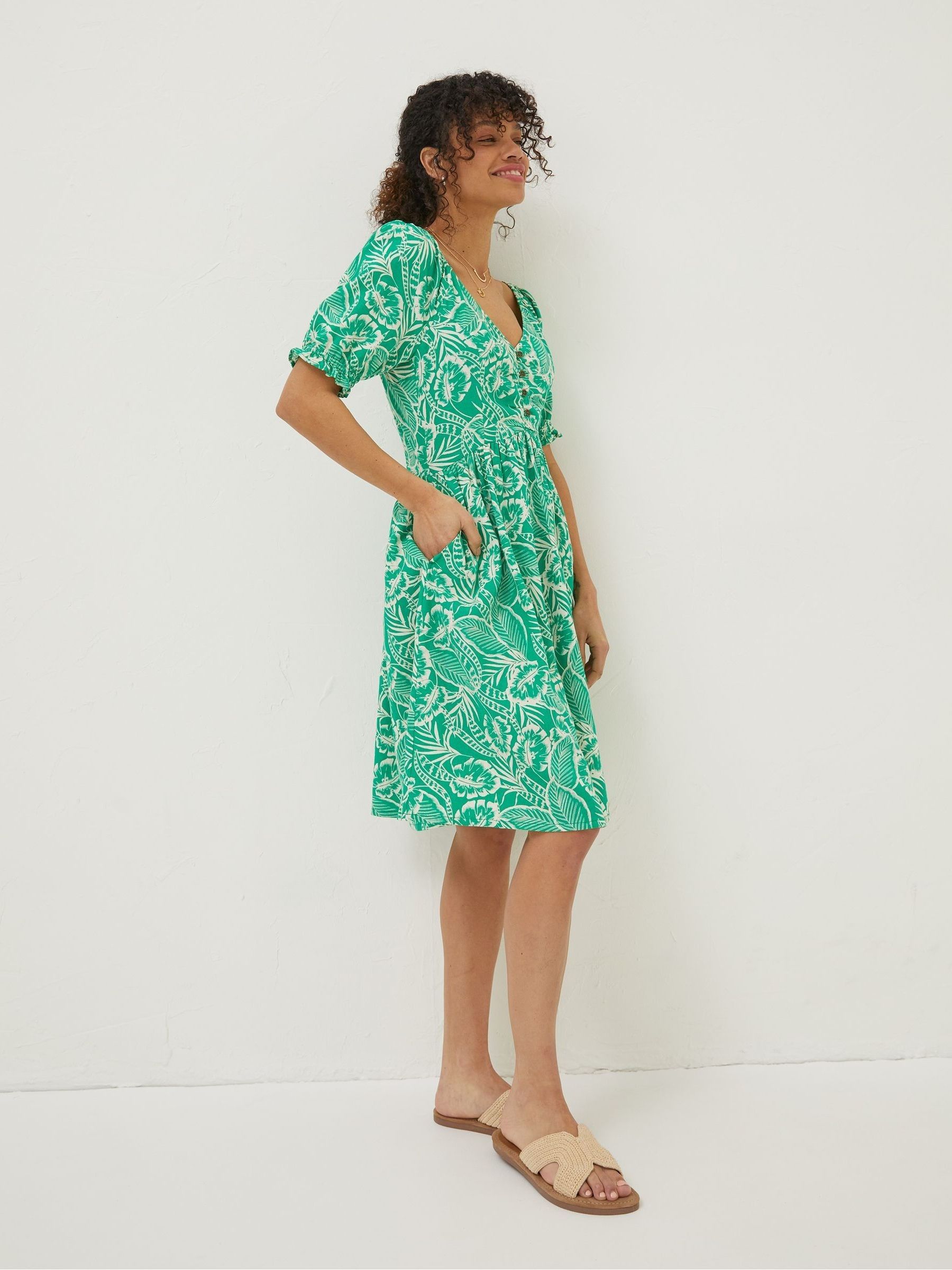 Green Aideen Linen Blend Leaf Dress - Image 3 of 6