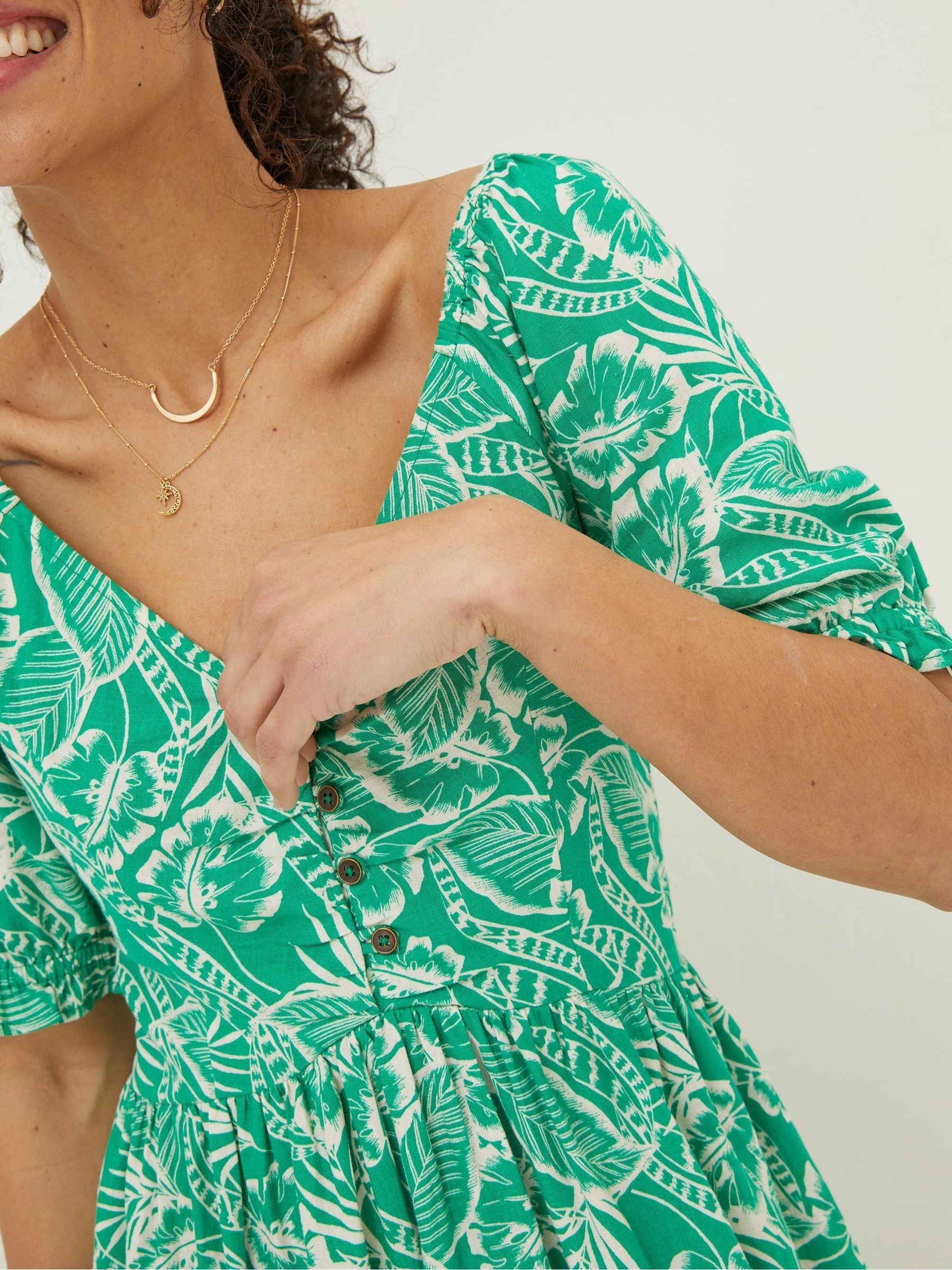 Green Aideen Linen Blend Leaf Dress - Image 5 of 6