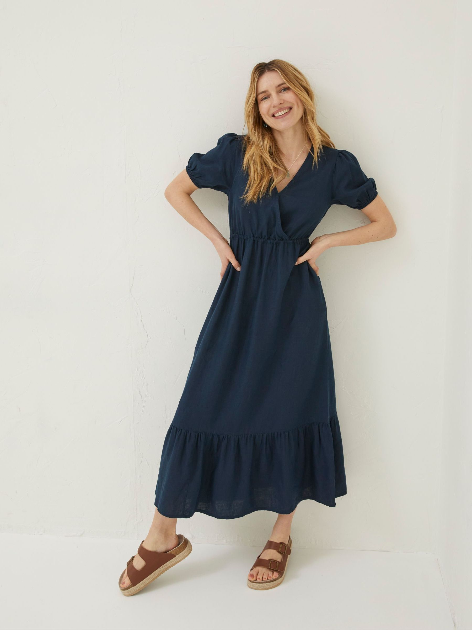Blue Vivvie Linen Midi Dress - Image 1 of 6
