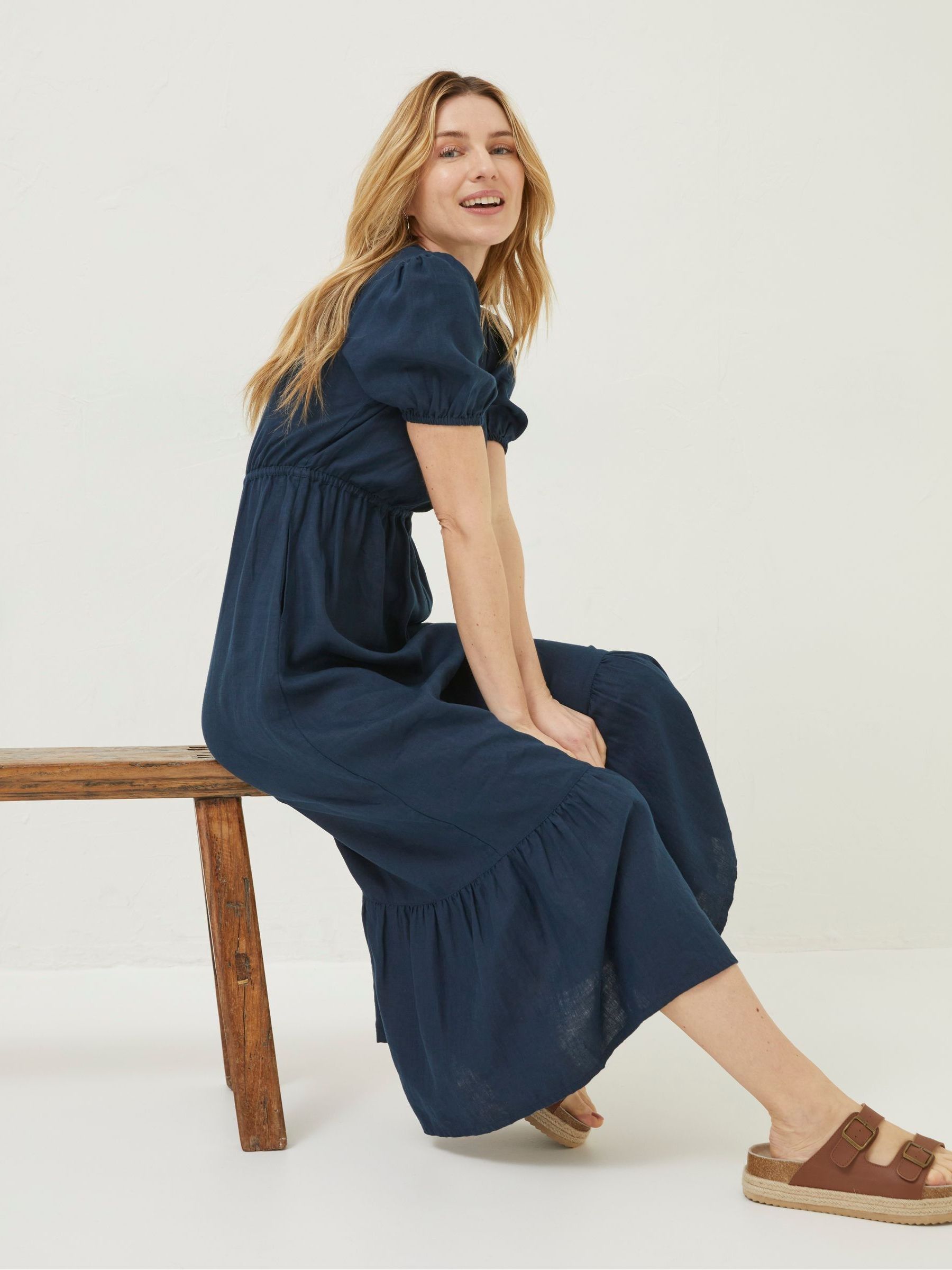 Blue Vivvie Linen Midi Dress - Image 3 of 6