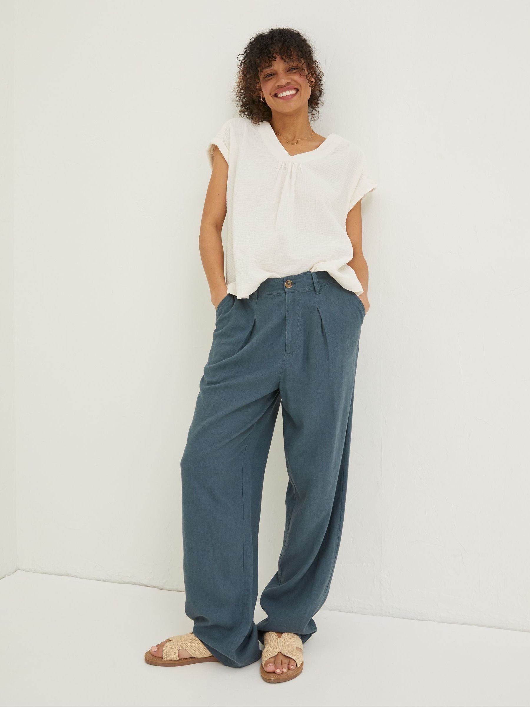 Blue Portloe Cropped Trousers - Image 1 of 4 Blue Portloe Cropped Trousers - Image 1 of 4