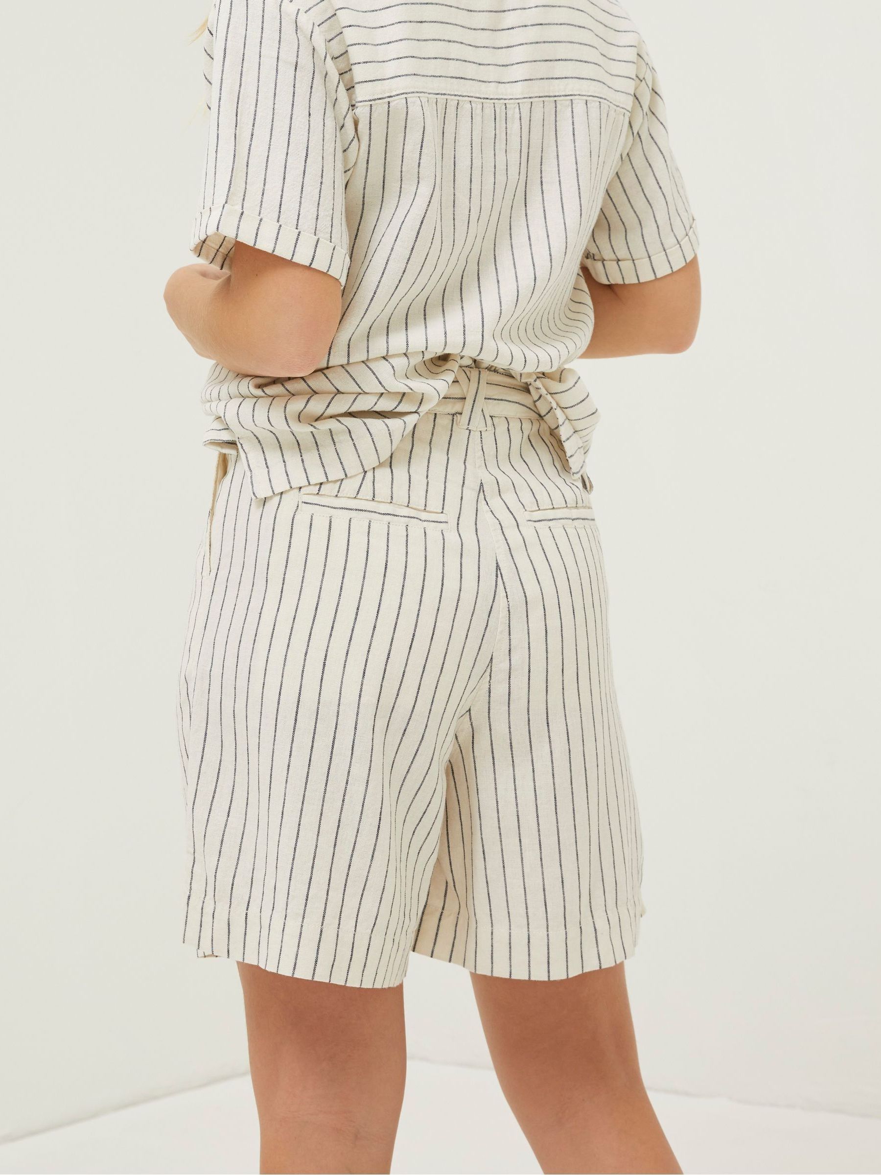 Cream Deal A-Line Stripe Linen Shorts - Image 2 of 5