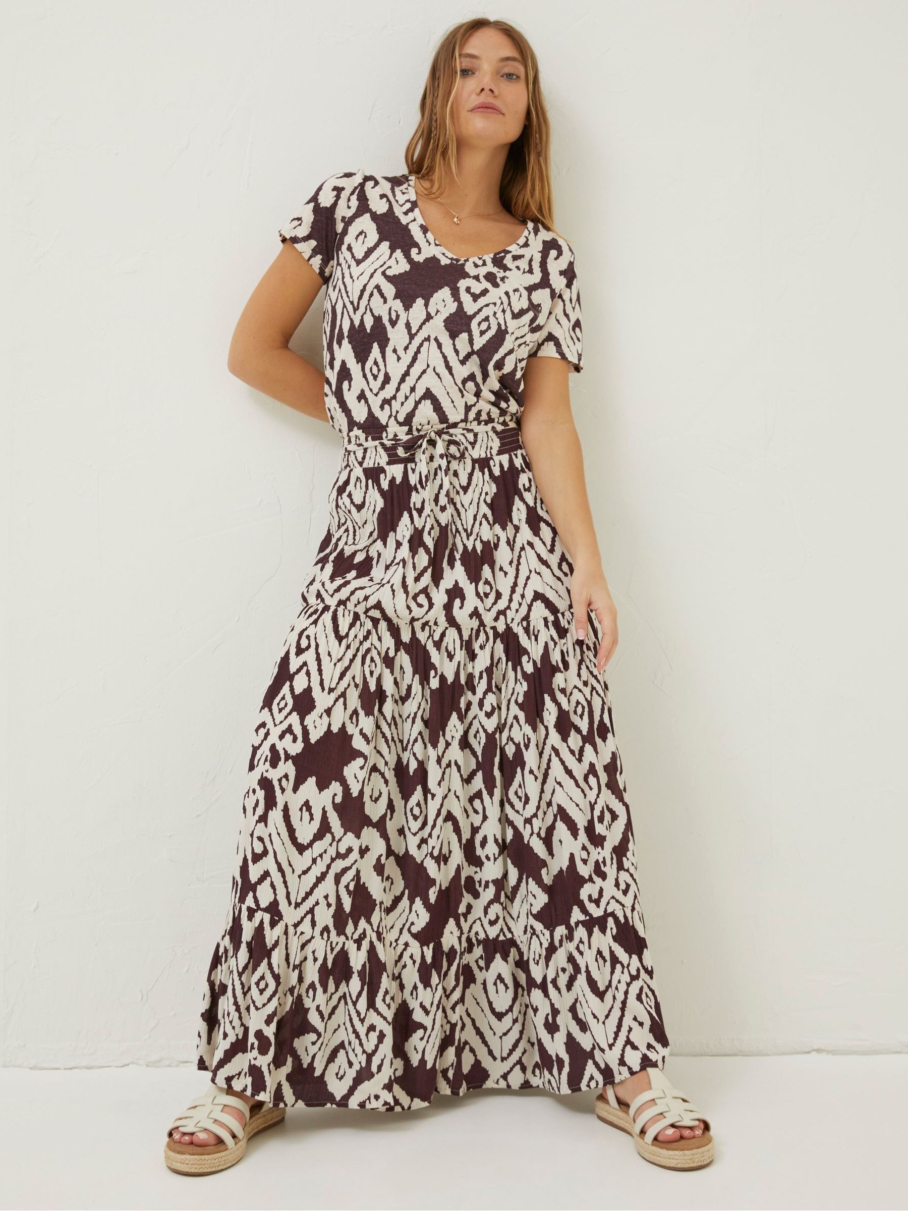 Brown Jayla Bold Ikat Maxi Skirt - Image 1 of 4