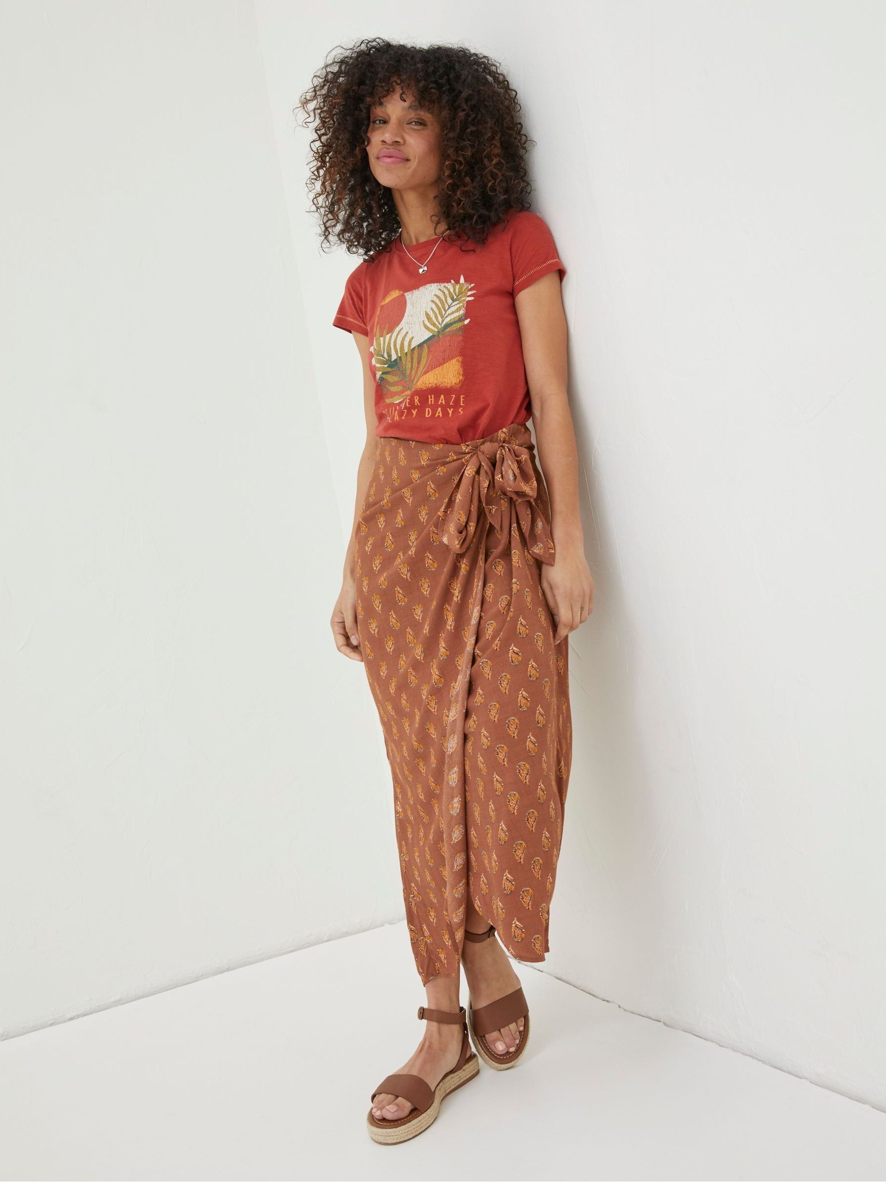 Brown Serren Woodblock Midi Skirt - Image 1 of 5