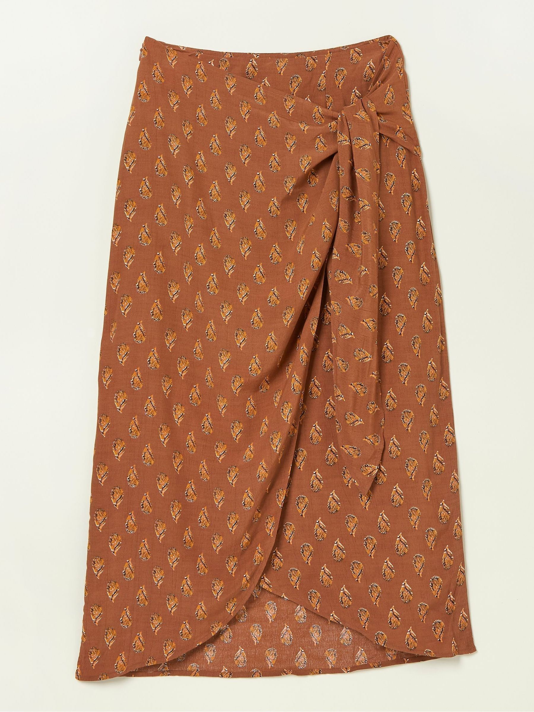 Brown Serren Woodblock Midi Skirt - Image 5 of 5 Brown Serren Woodblock Midi Skirt - Image 5 of 5