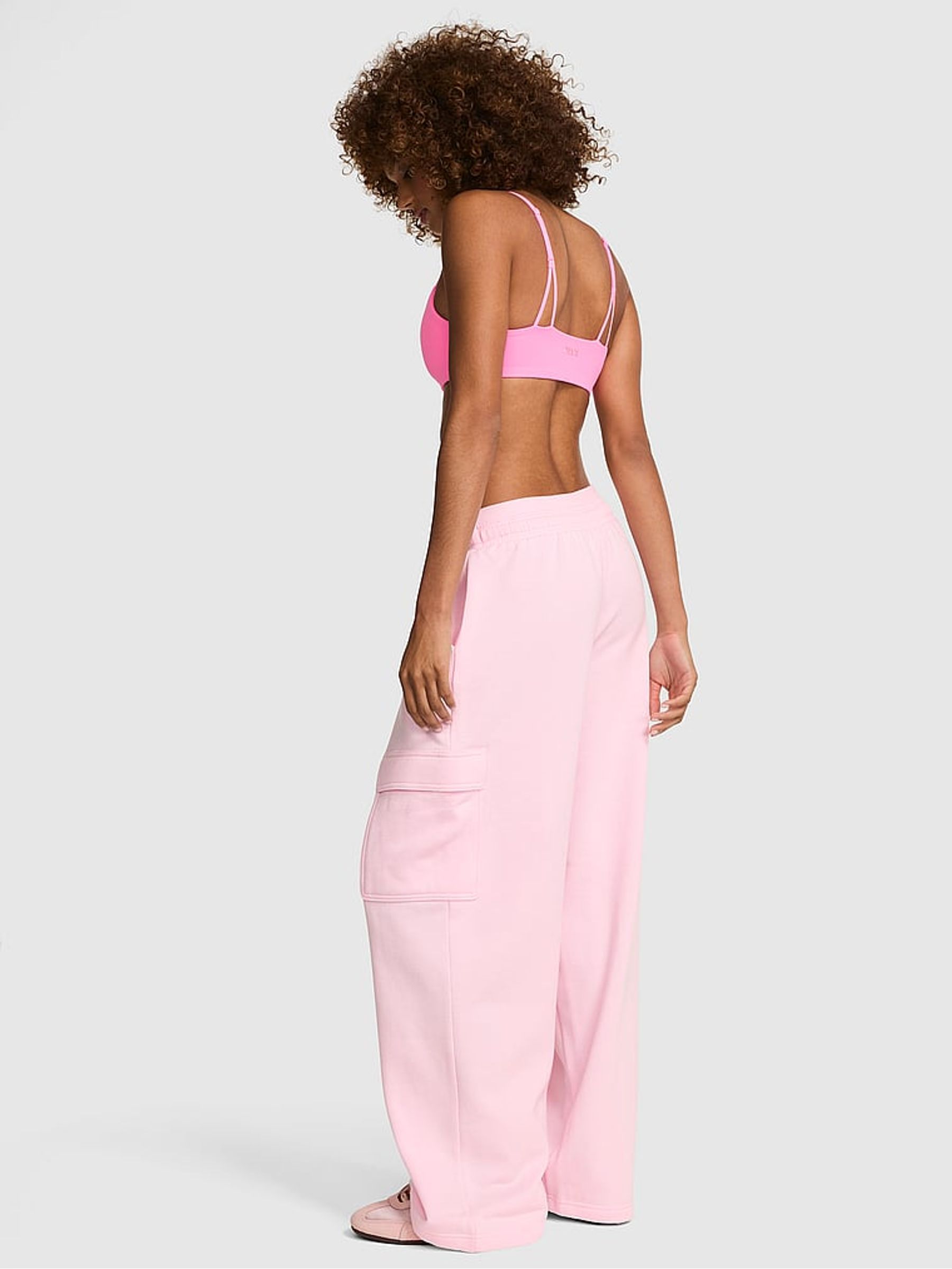 Coconut Pink Wide Leg Fleece Cargo Joggers - Image 2 of 2 Coconut Pink Wide Leg Fleece Cargo Joggers - Image 2 of 2