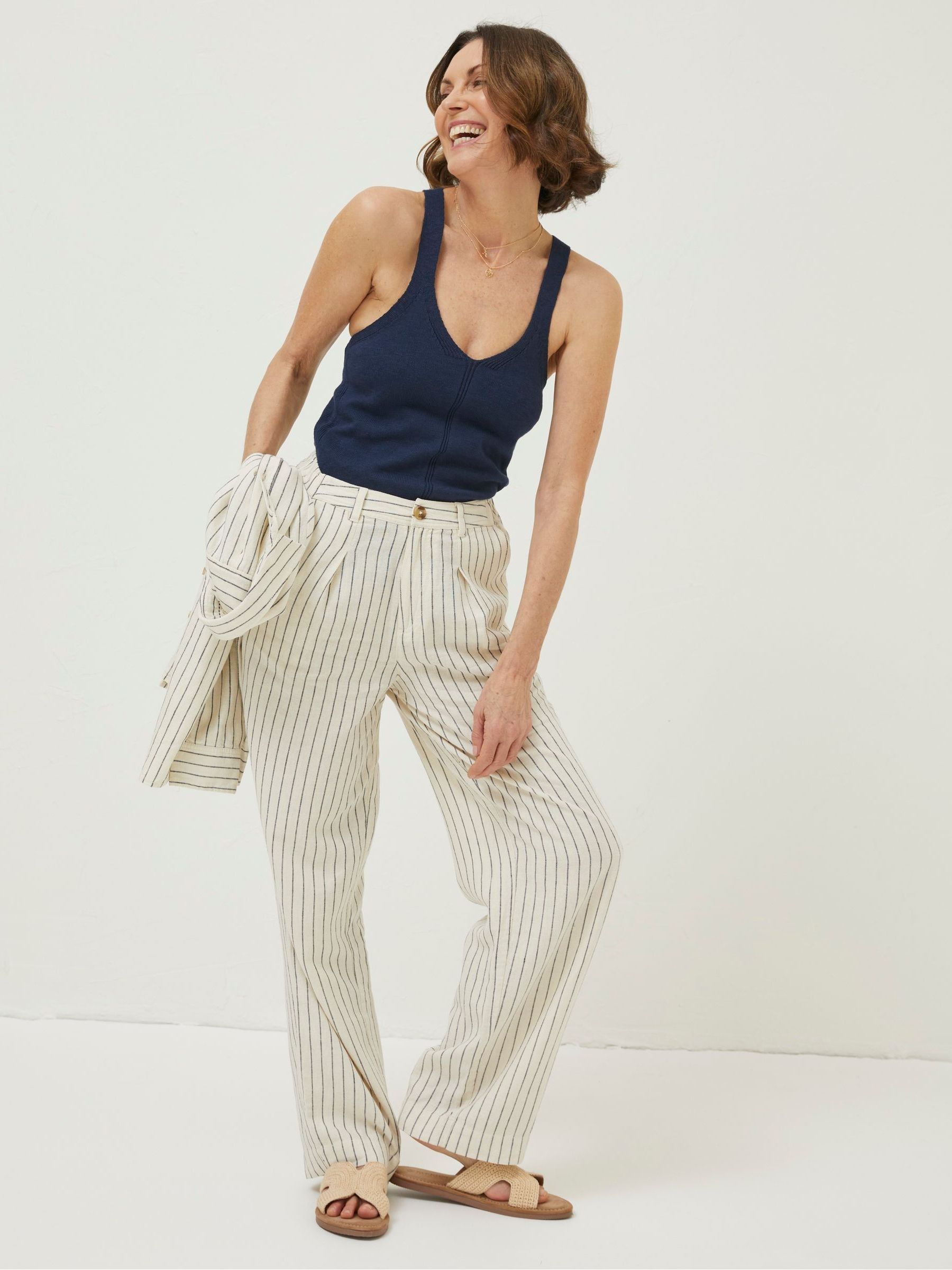 Cream Pendeen Stripe Wide Leg Trousers - Image 1 of 5