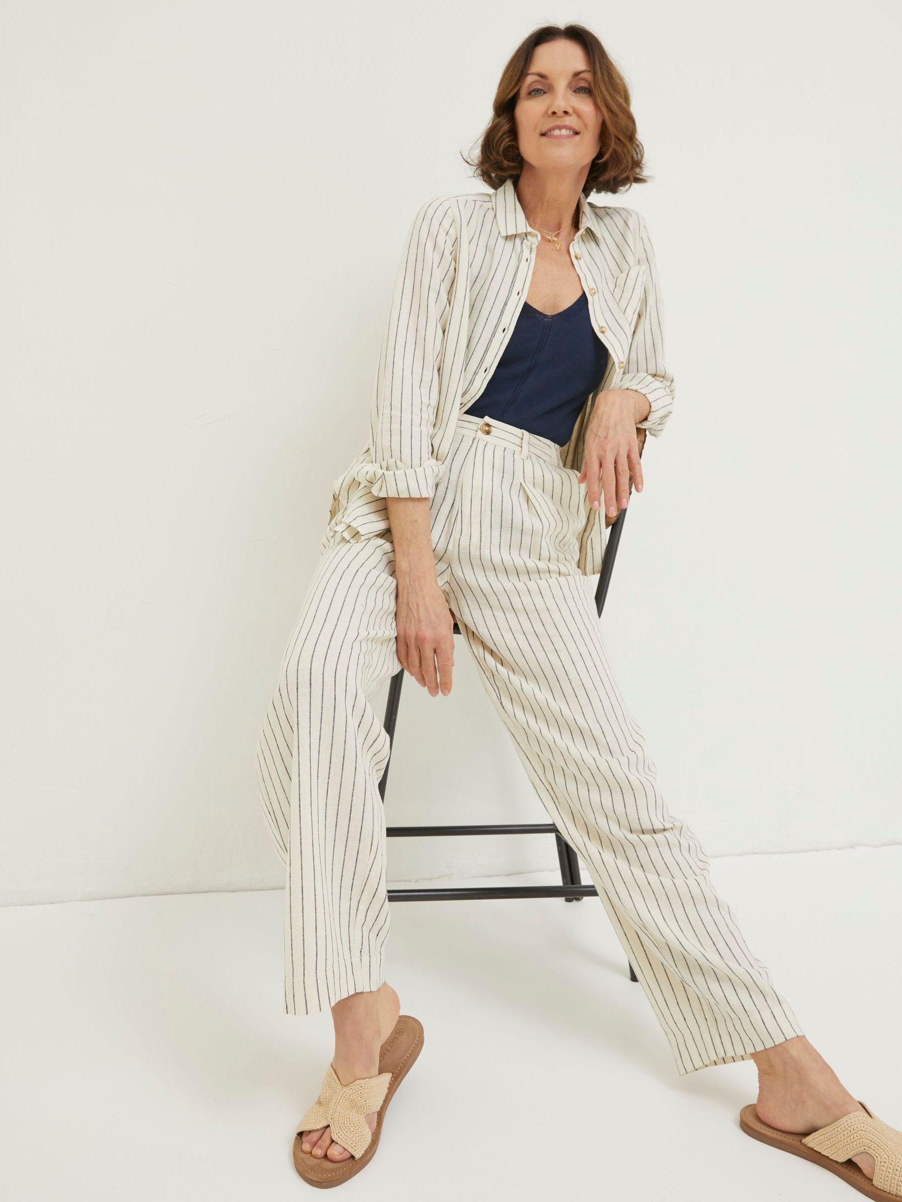 Cream Pendeen Stripe Wide Leg Trousers - Image 3 of 5