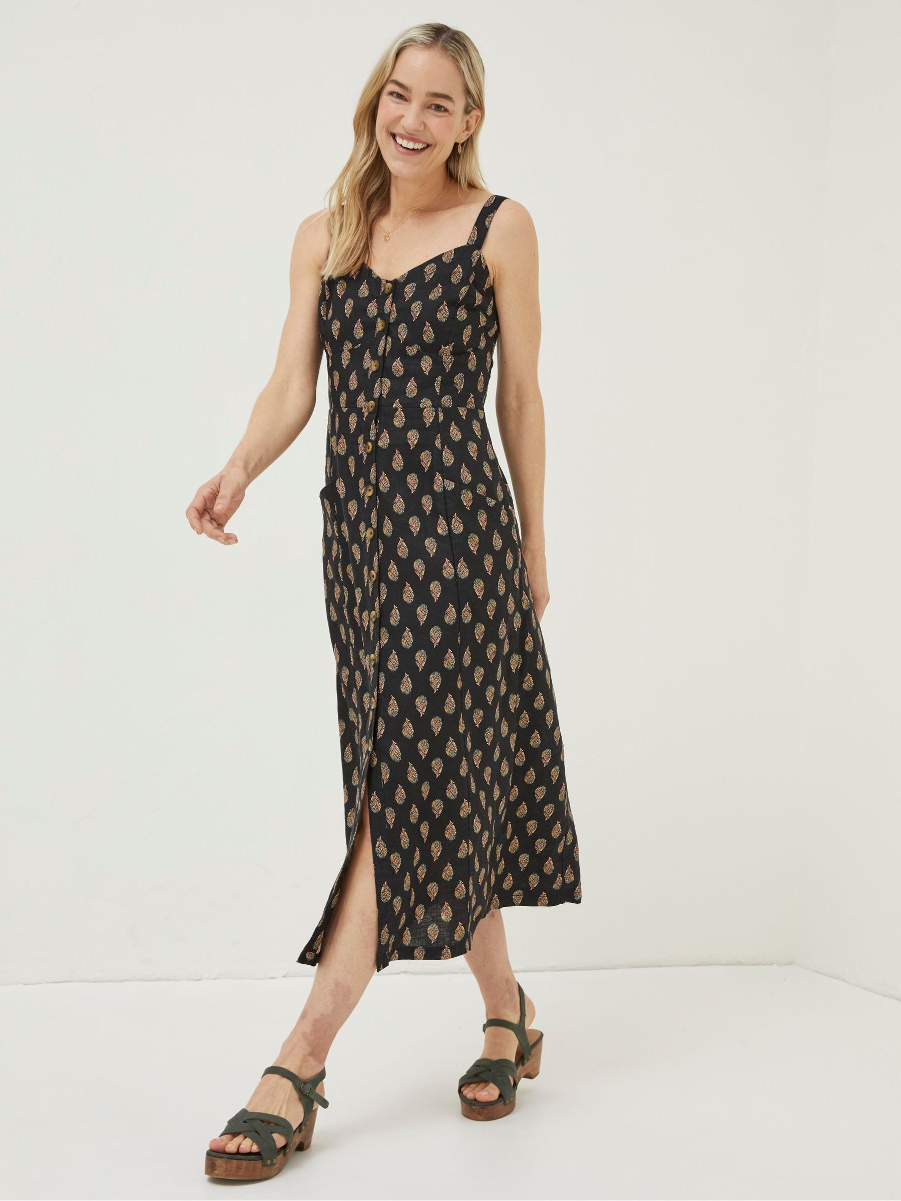Black Woodblock Corey Linen Dress - Image 1 of 5