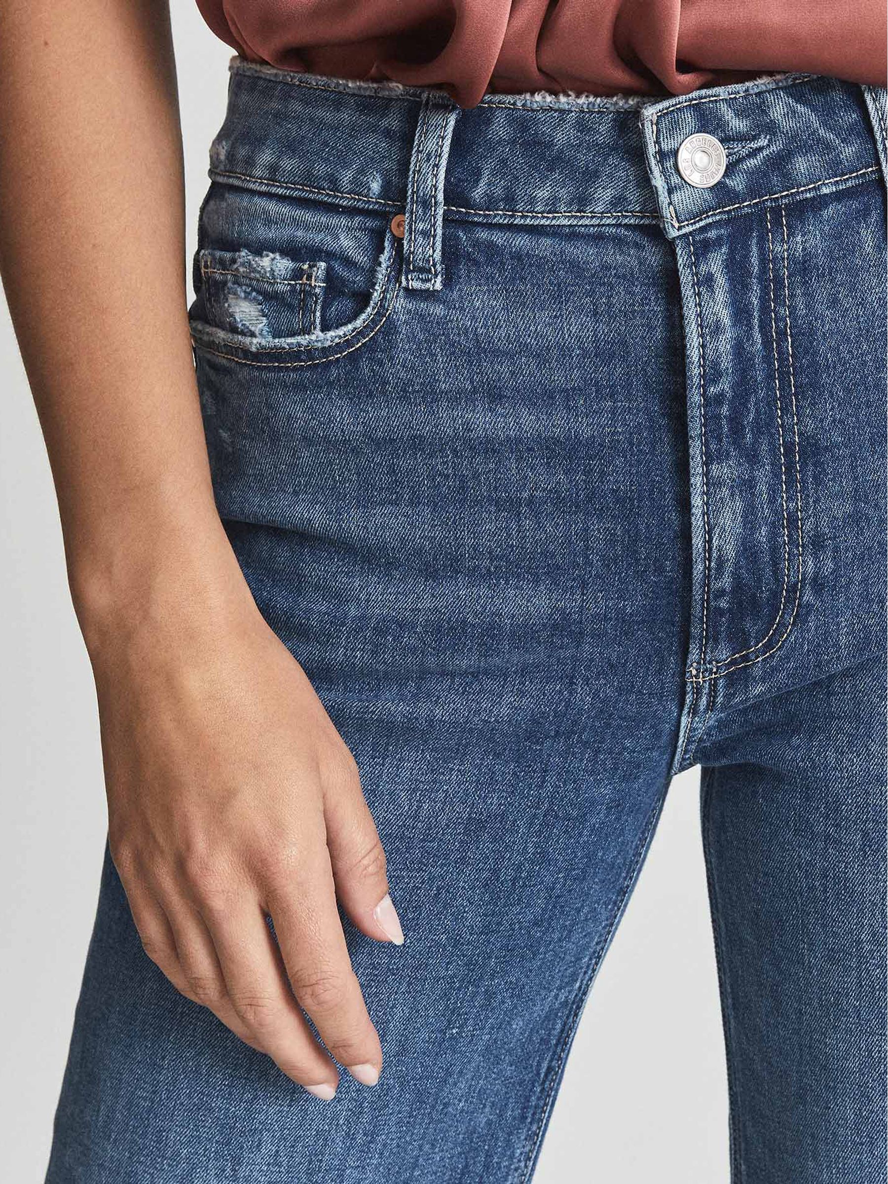 Paige High Rise Flared Jeans in Mid Blue - Image 4 of 6