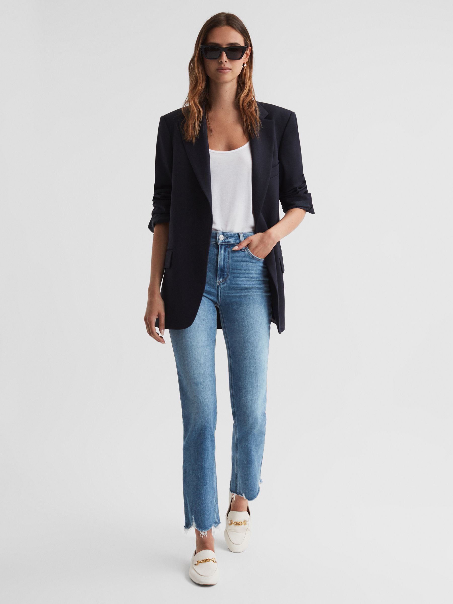 Paige High Rise Slim Fit Jeans in Light Wash Deni - Image 1 of 7