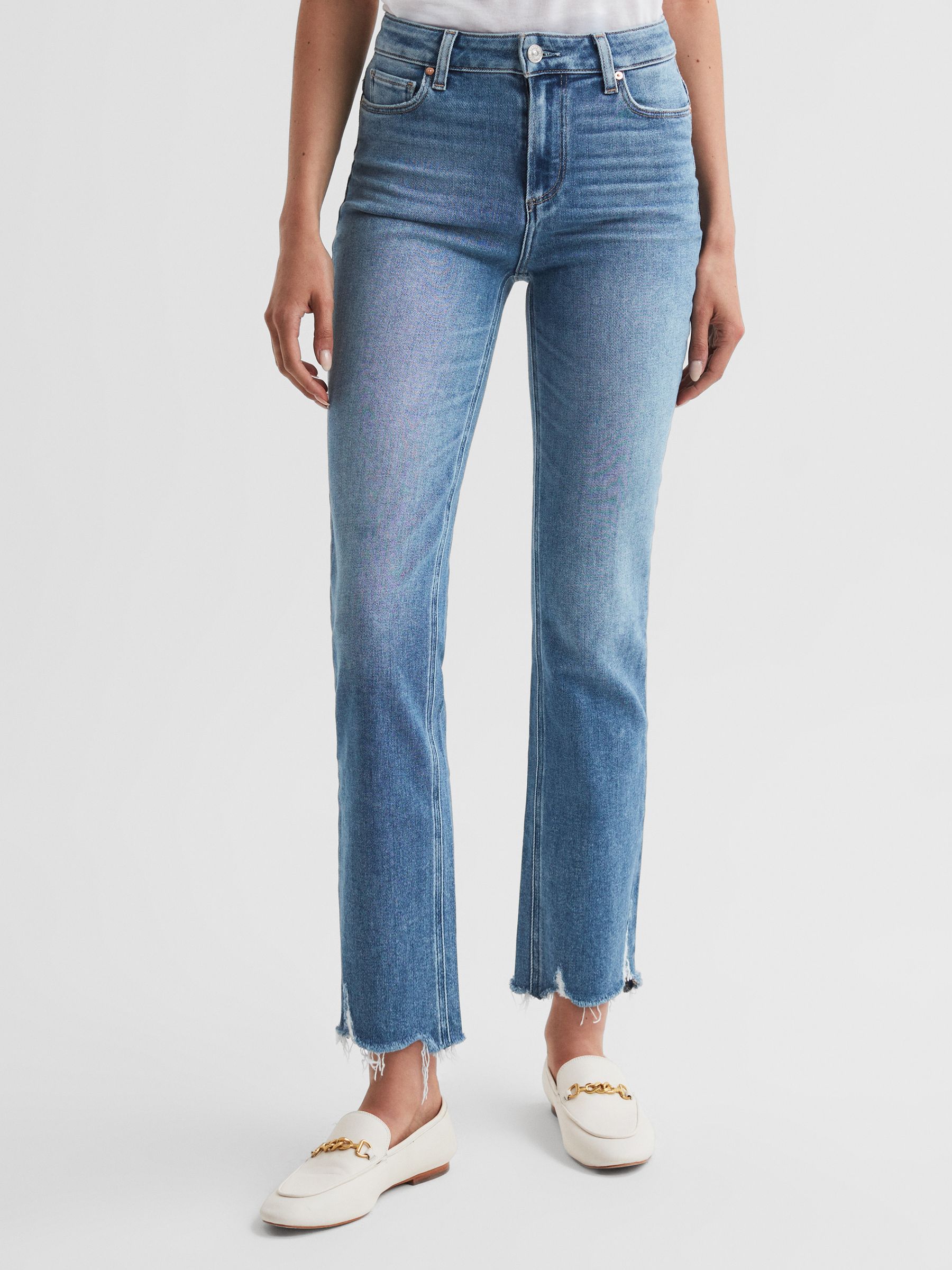 Paige High Rise Slim Fit Jeans in Light Wash Deni - Image 3 of 7