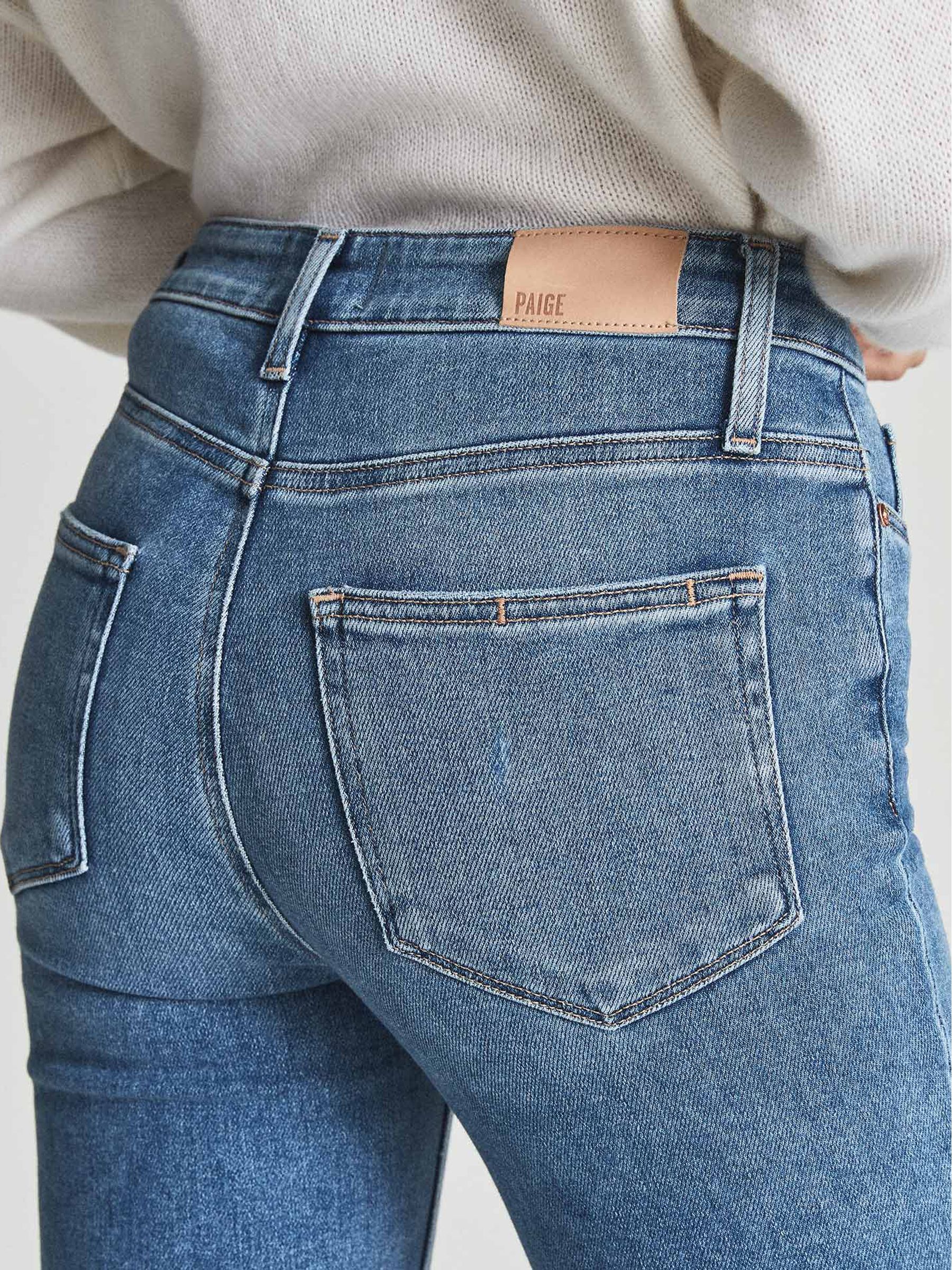 Paige High Rise Slim Fit Jeans in Light Wash Deni - Image 6 of 7