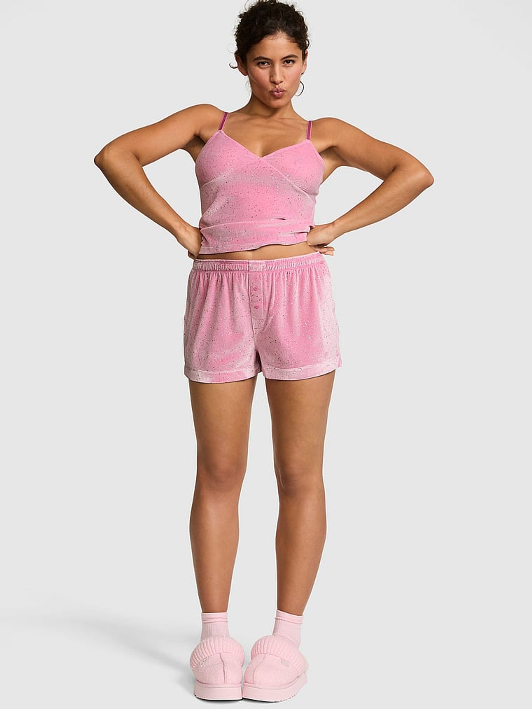 Moonstone Pink Short Velvet Confetti Pyjama Bottoms - Image 2 of 3