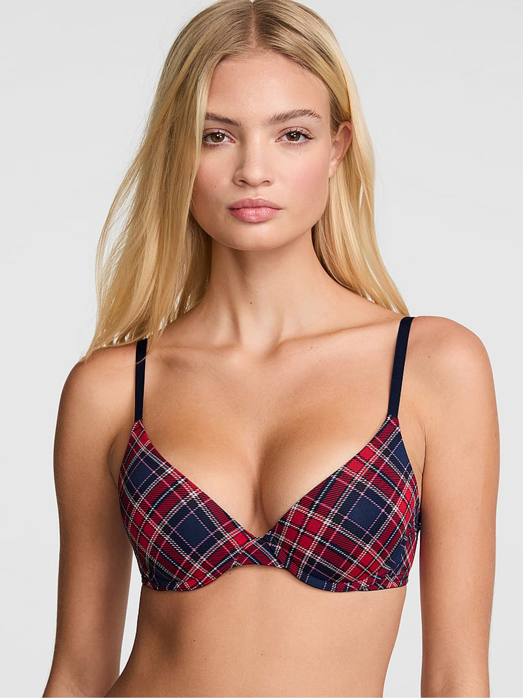 Navy Blue Tartan Push Up Bra - Image 2 of 3 Navy Blue Tartan Push Up Bra - Image 2 of 3