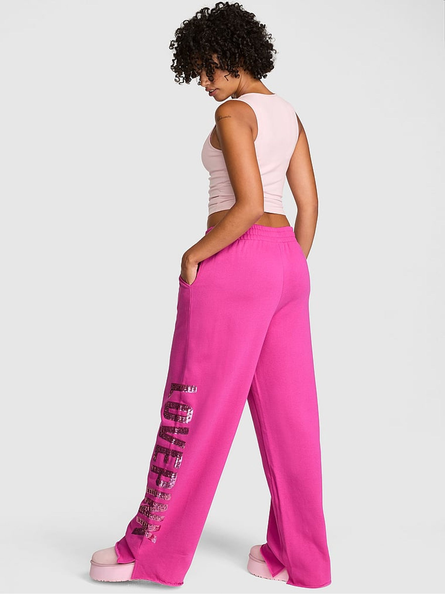 Fire Sequin Wide Leg Fleece Joggers - Image 2 of 3 Fire Sequin Wide Leg Fleece Joggers - Image 2 of 3