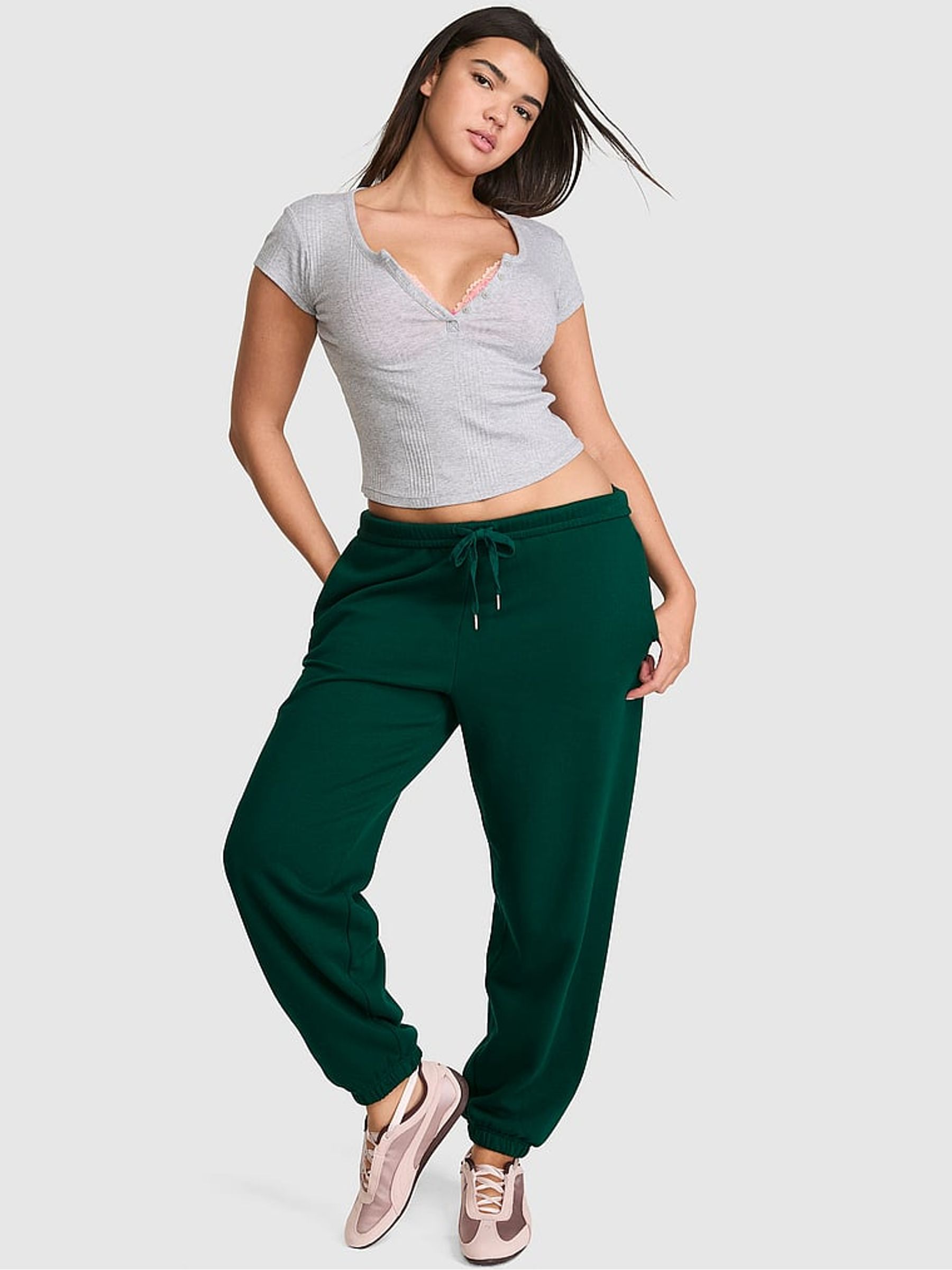 Dark Garden Green Tartan Wide Leg Fleece Joggers - Image 1 of 2 Dark Garden Green Tartan Wide Leg Fleece Joggers - Image 1 of 2