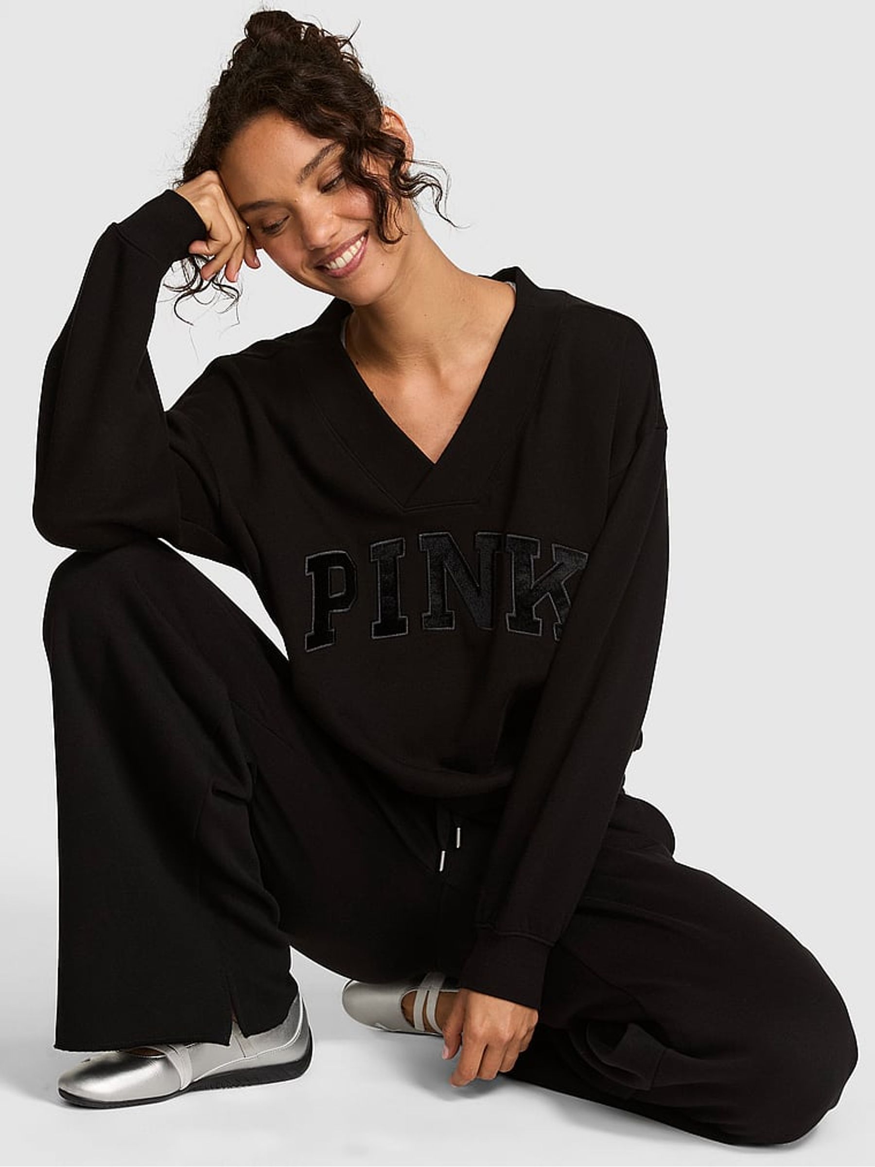 Pure Black V-Neck Sweatshirt - Image 1 of 2 Pure Black V-Neck Sweatshirt - Image 1 of 2