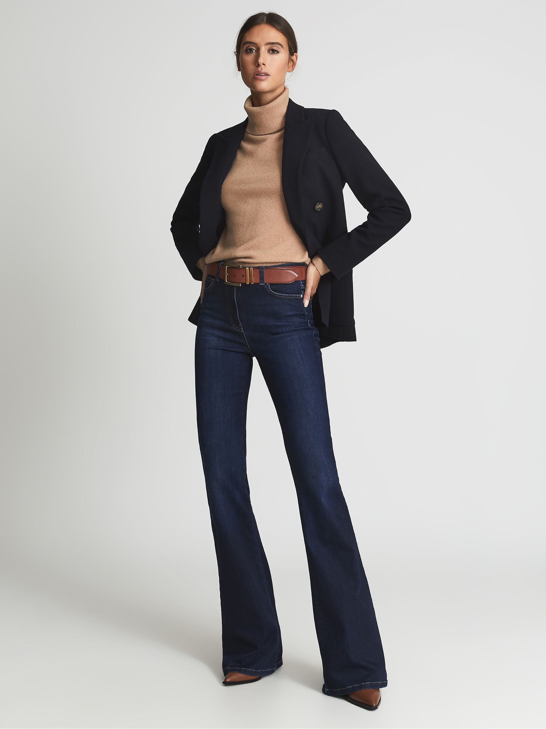 High Rise Flared Jeans in Dark Indigo - Image 1 of 7
