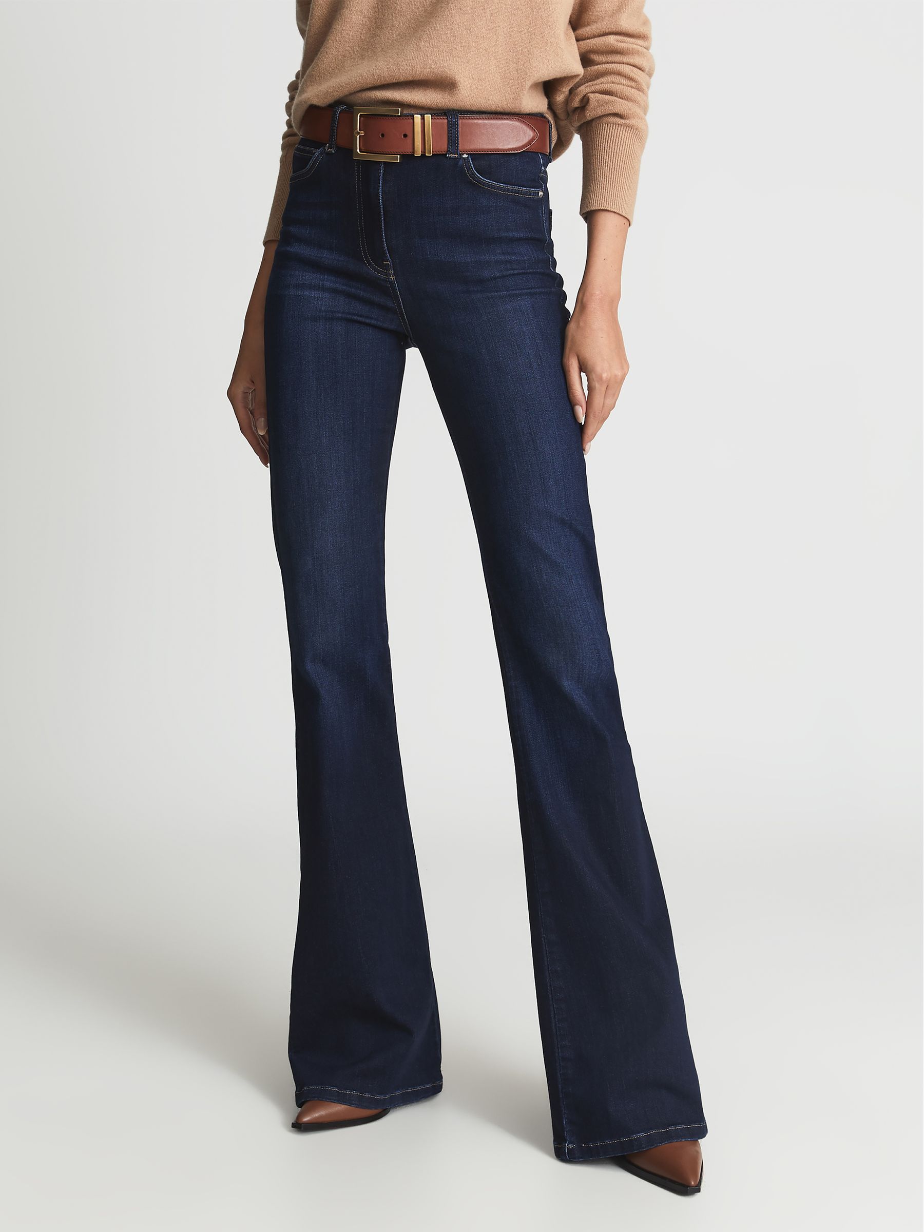 High Rise Flared Jeans in Dark Indigo - Image 3 of 7