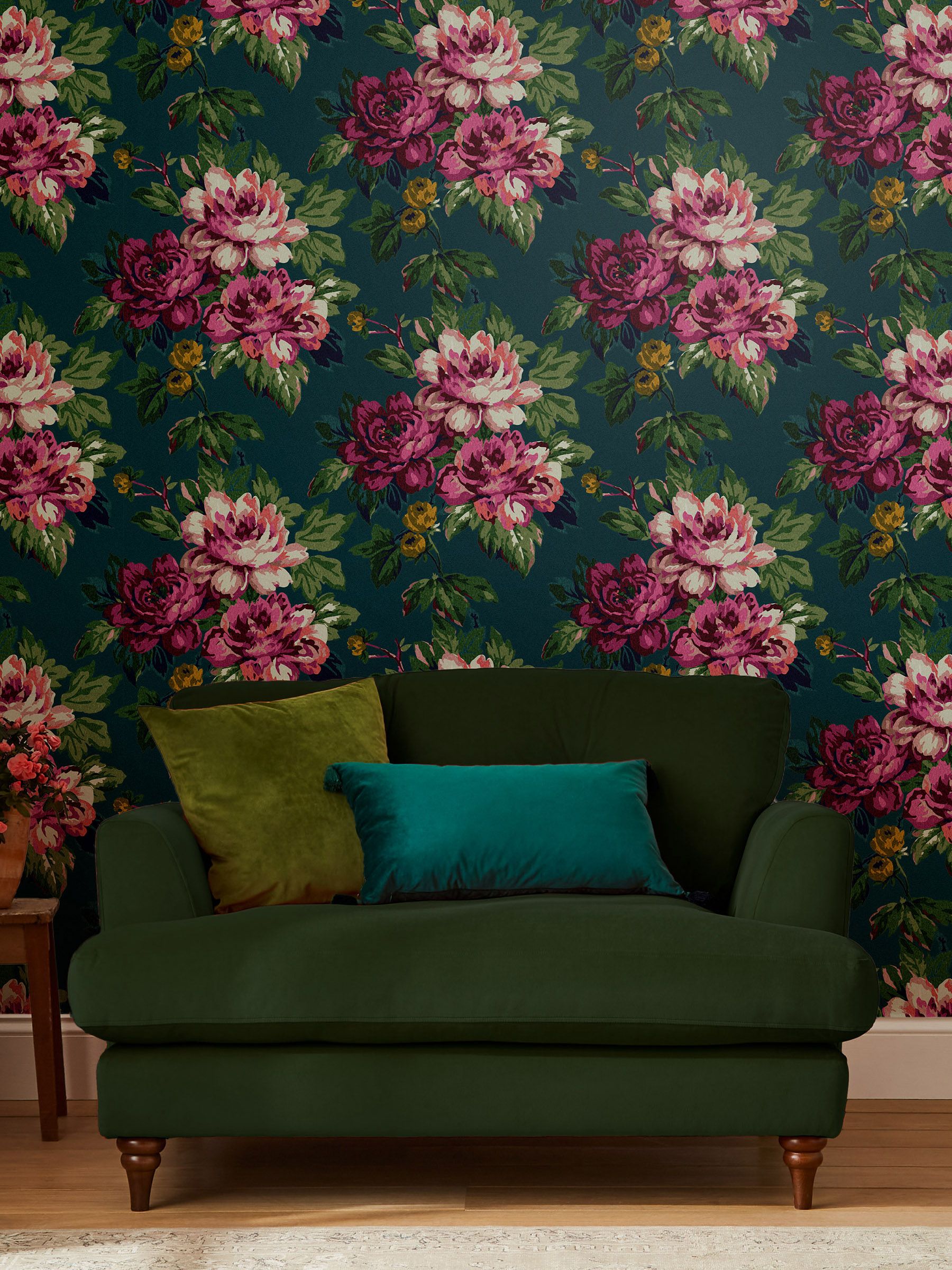 Peacock Blue Invite Floral Wallpaper - Image 1 of 3