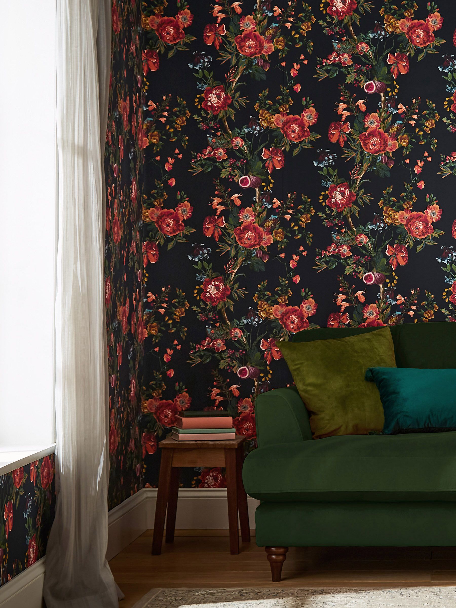 French Navy Forest Chinoiserie Wallpaper - Image 1 of 3