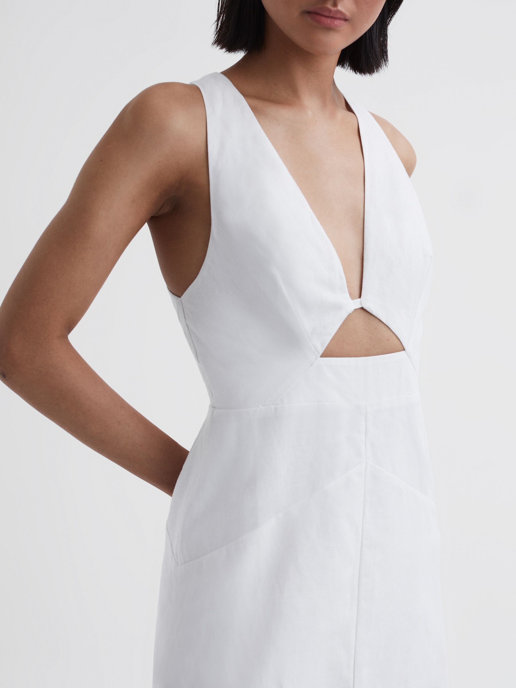 Cotton-Linen Midi Dress in Ivory - Image 3 of 5