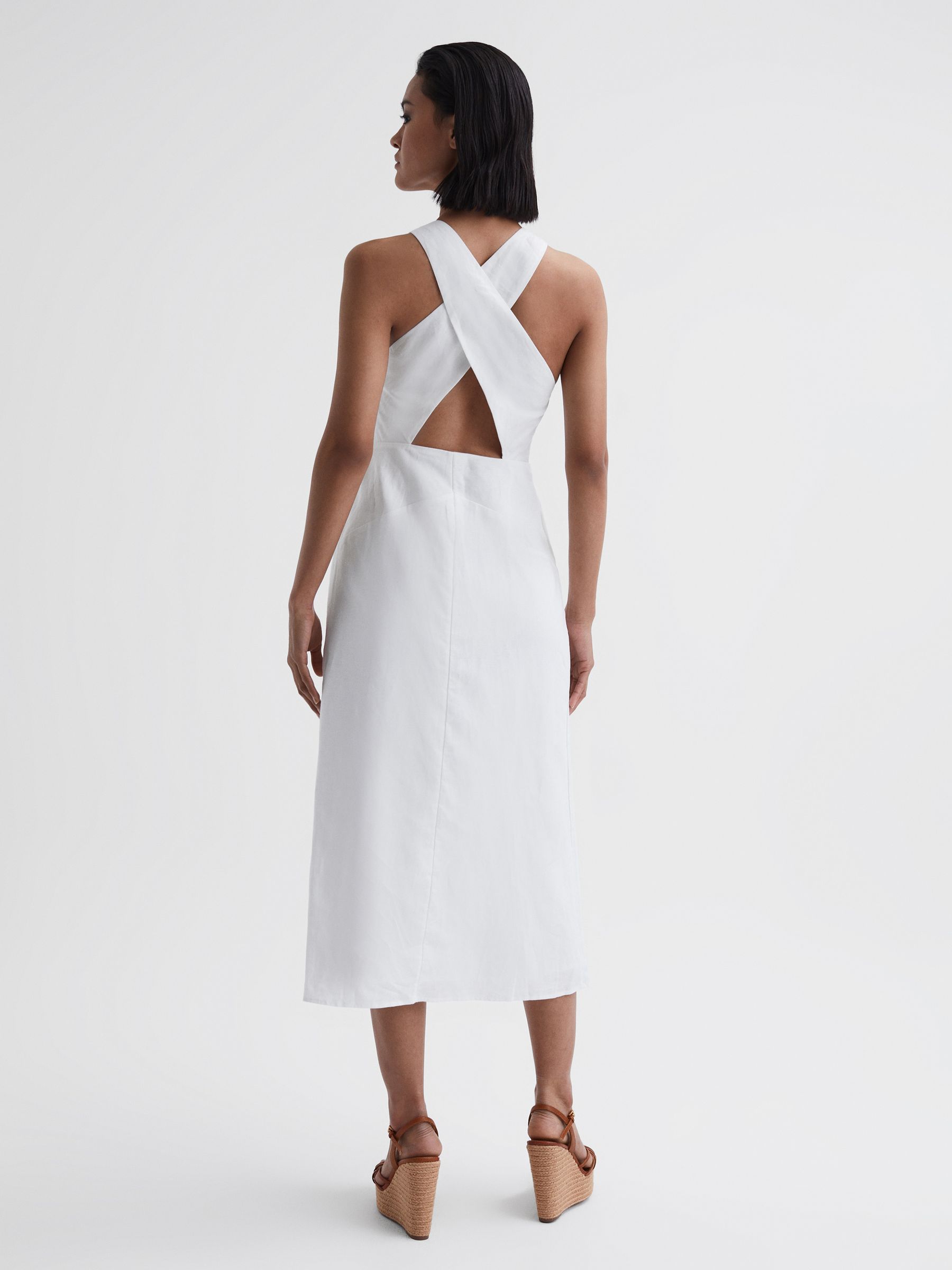 Cotton-Linen Midi Dress in Ivory - Image 4 of 5