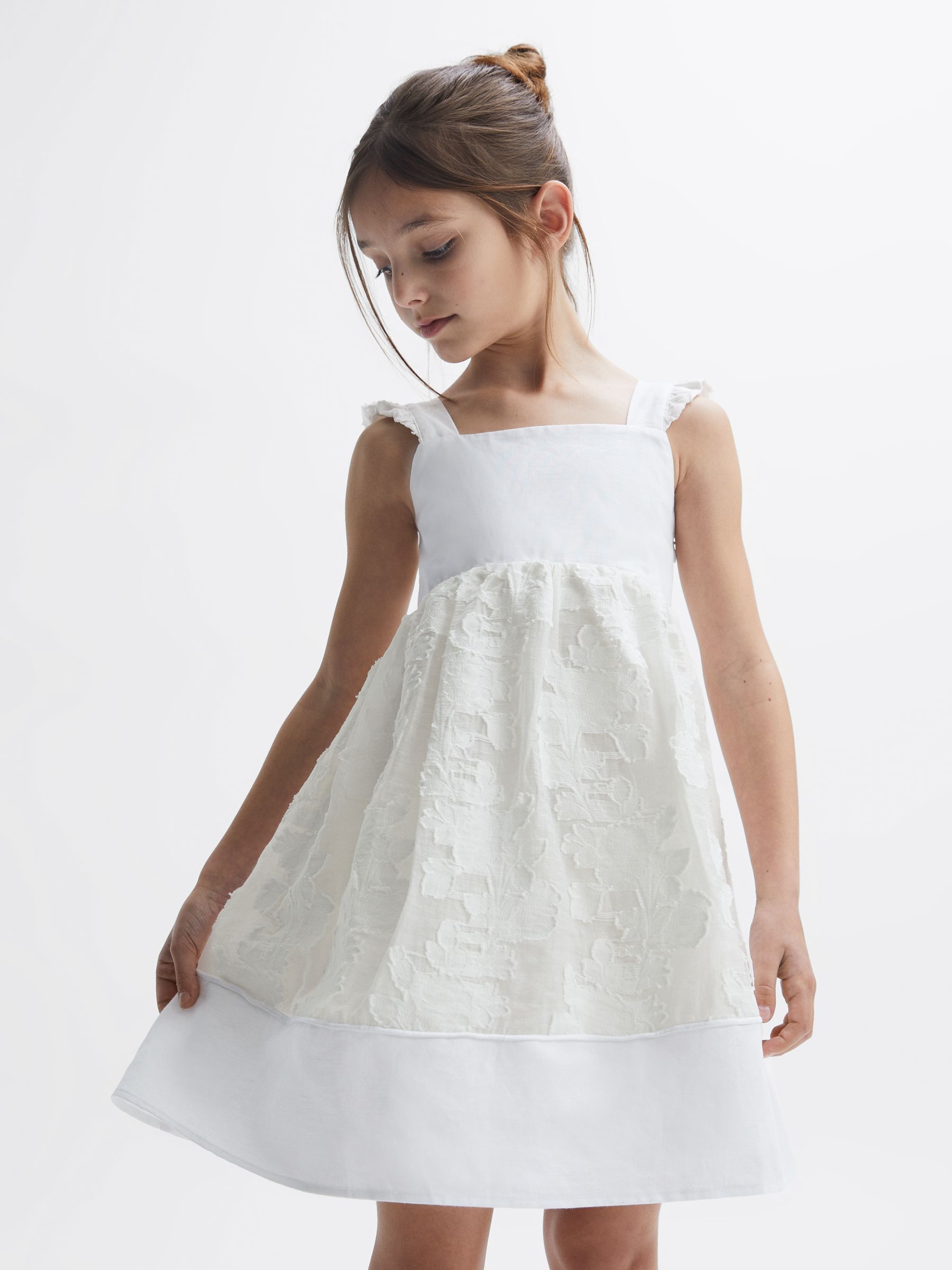 Lace Detail Bow Back Dress in White - Image 3 of 6