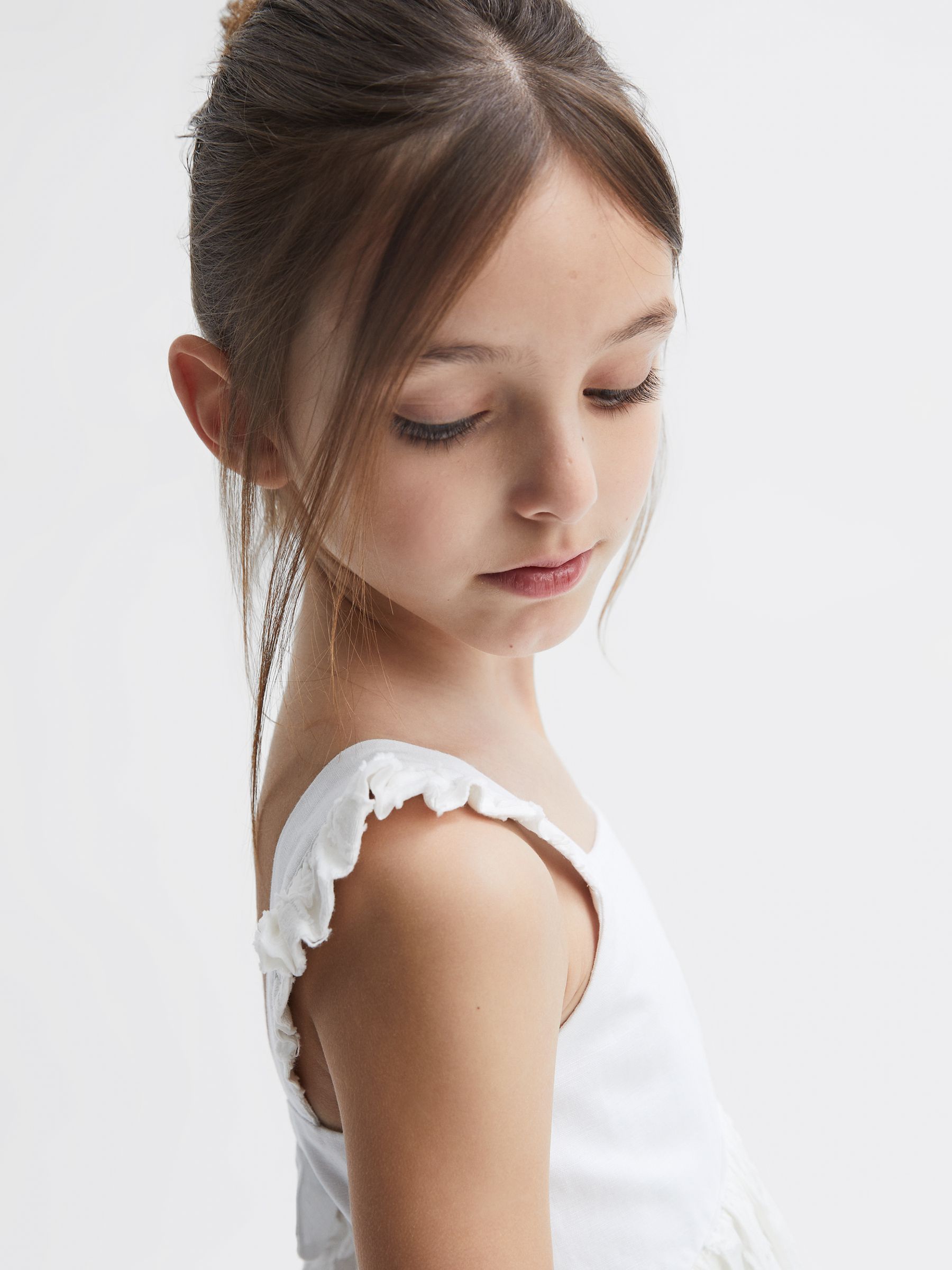 Lace Detail Bow Back Dress in White - Image 4 of 6