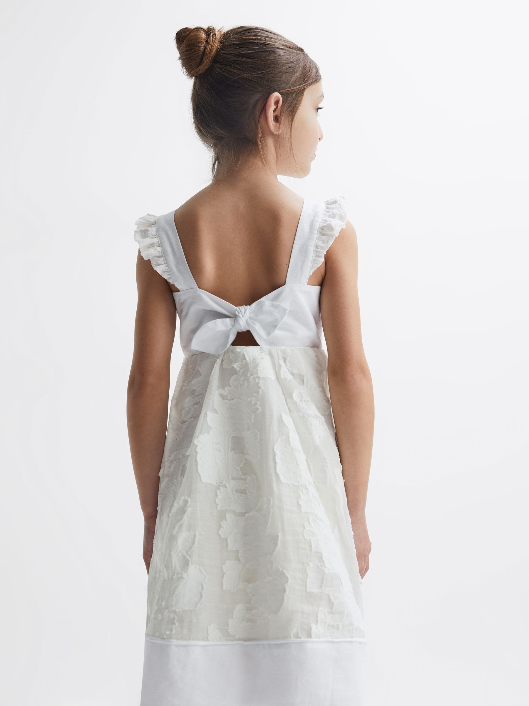 Lace Detail Bow Back Dress in White - Image 5 of 6
