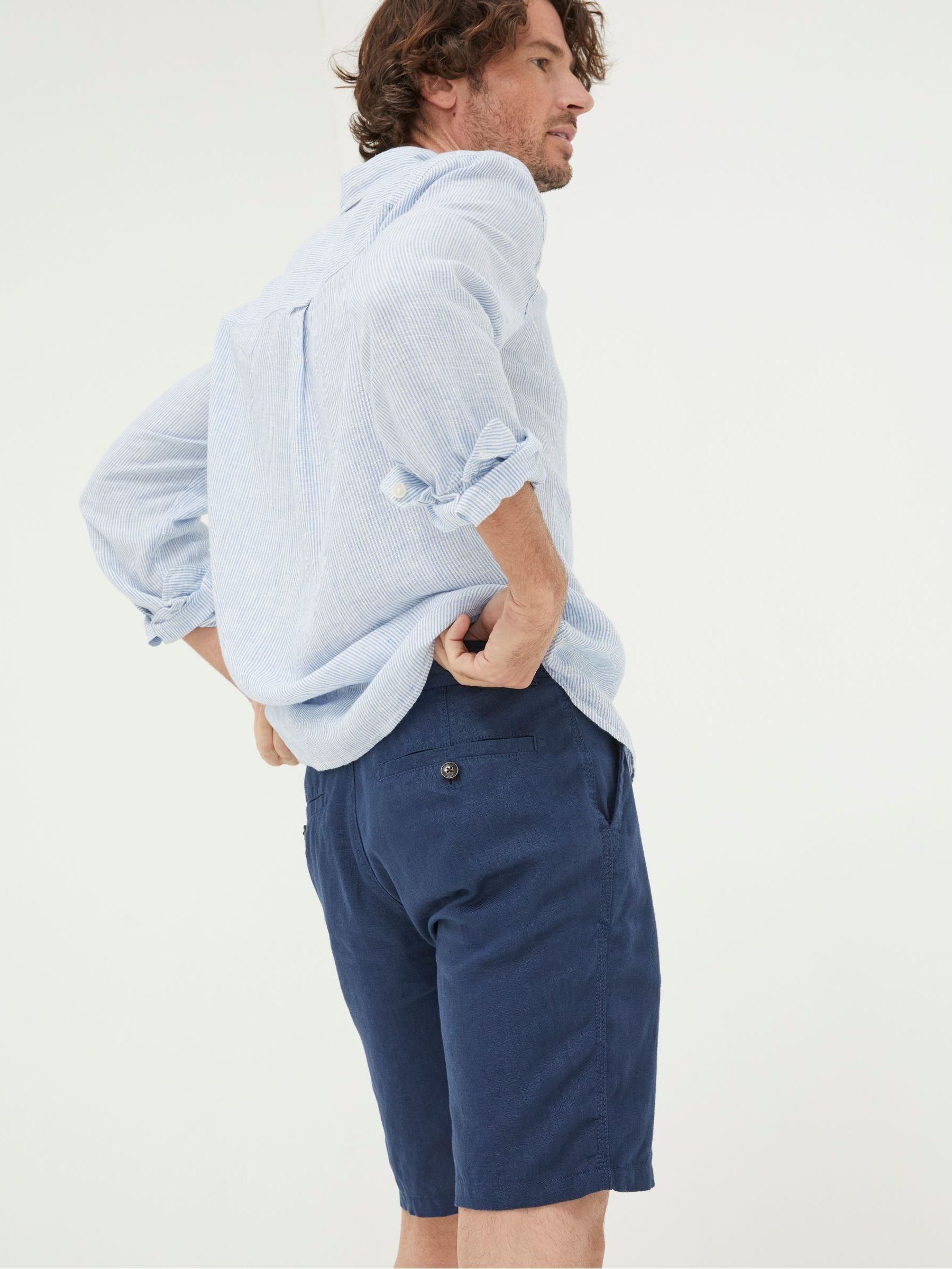 Blue Linen Flat Front Shorts - Image 2 of 4
