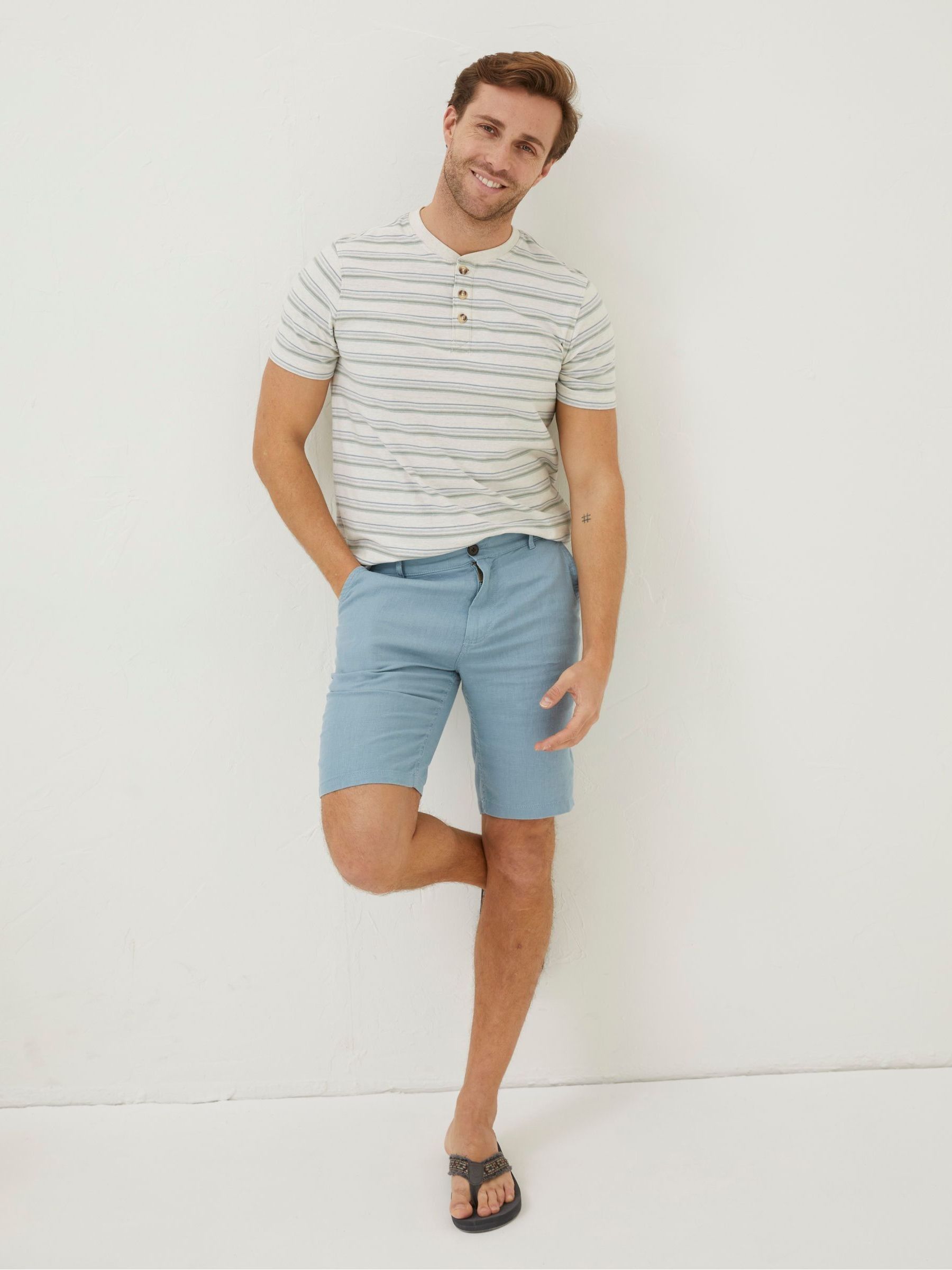 Blue Linen Flat Front Shorts - Image 1 of 5