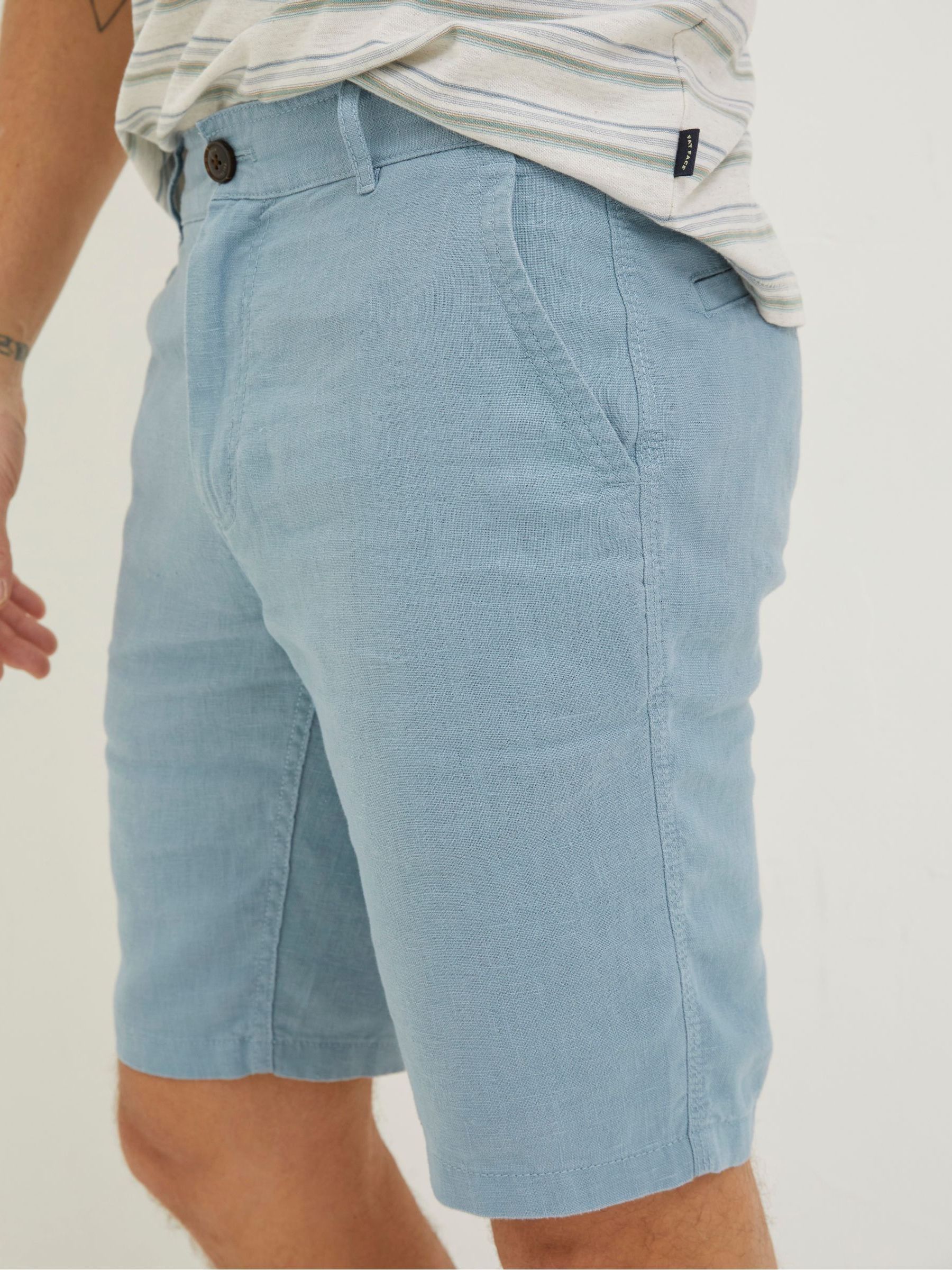 Blue Linen Flat Front Shorts - Image 3 of 5