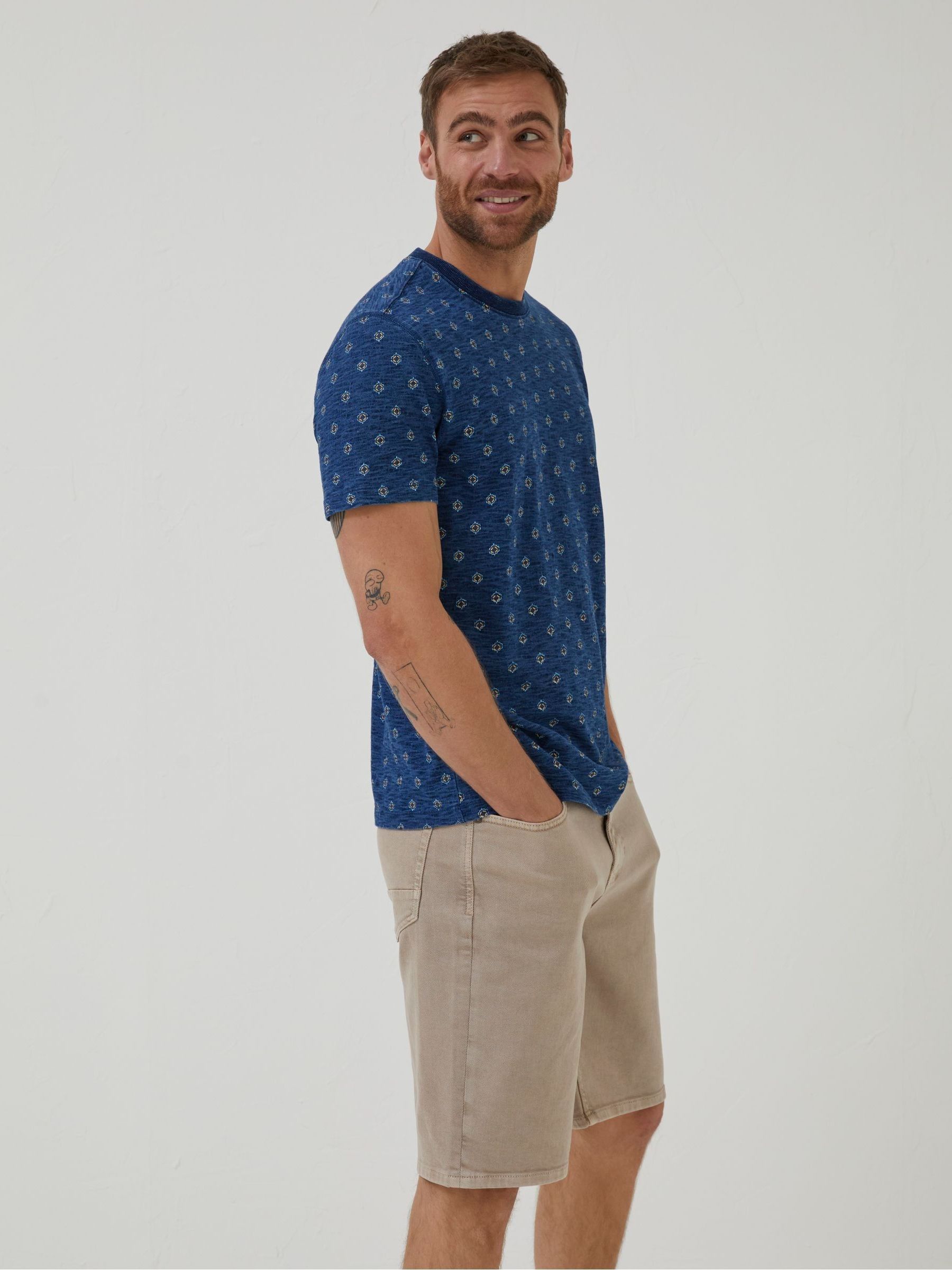 Indigo Blue Geo Print T-Shirt - Image 1 of 6 Indigo Blue Geo Print T-Shirt - Image 1 of 6