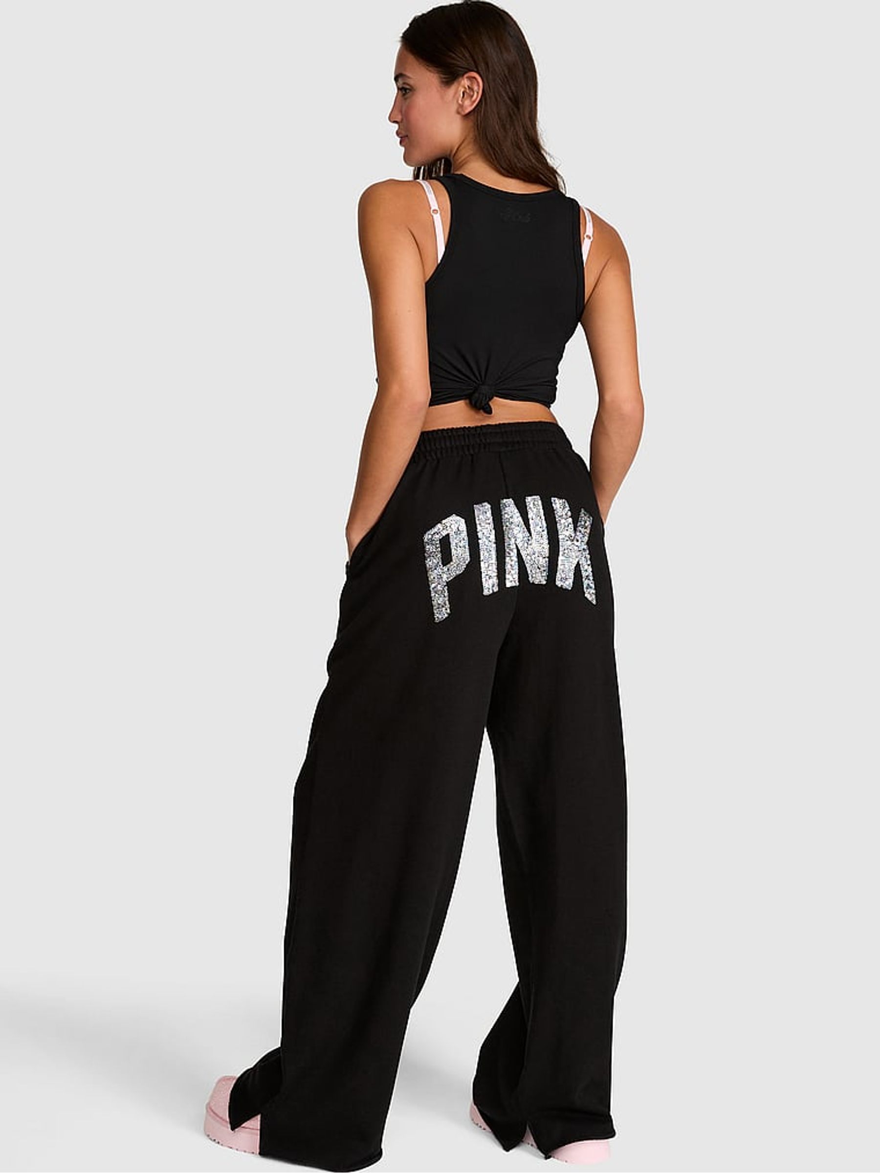 Black Sequin Wide Leg Fleece Joggers - Image 2 of 2 Black Sequin Wide Leg Fleece Joggers - Image 2 of 2