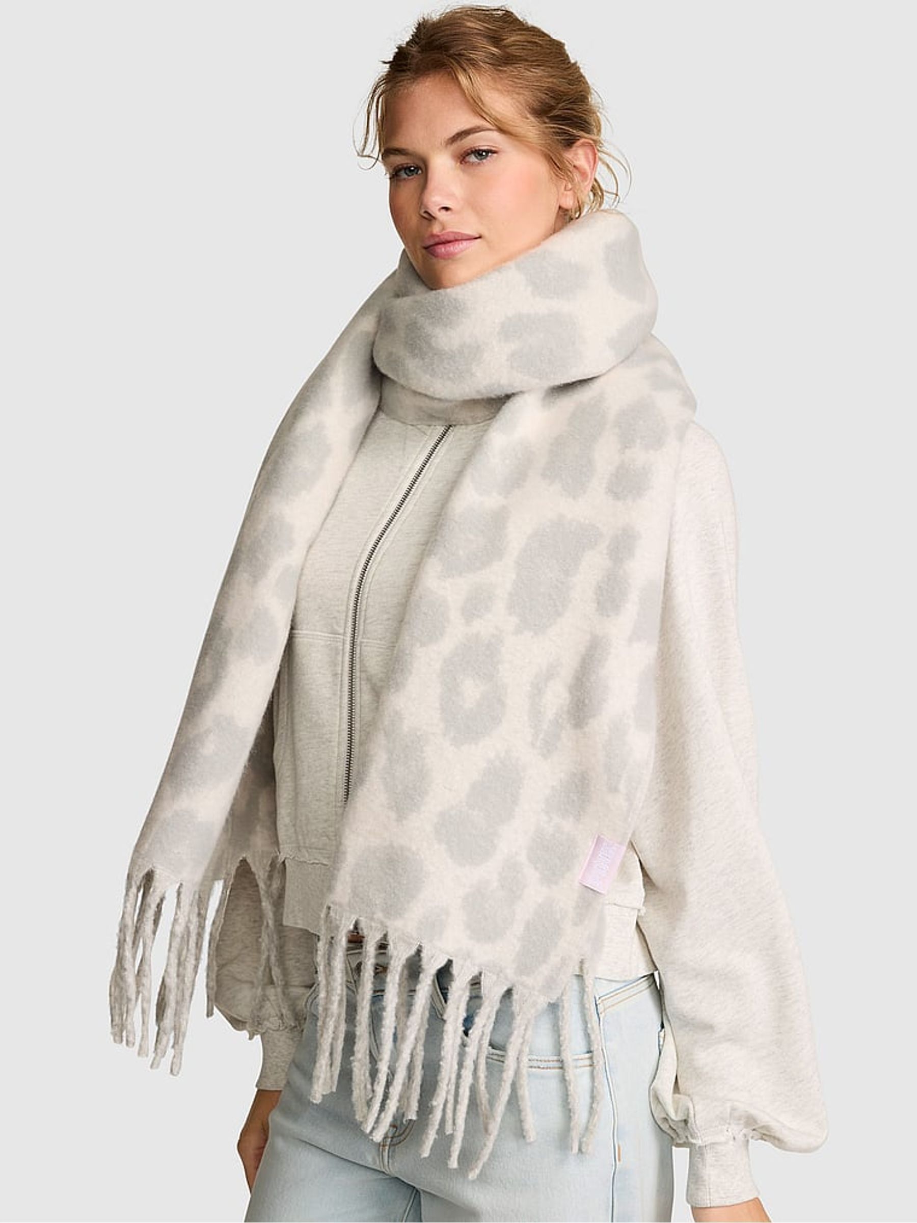Grey Leopard Blanket Scarf - Image 1 of 2