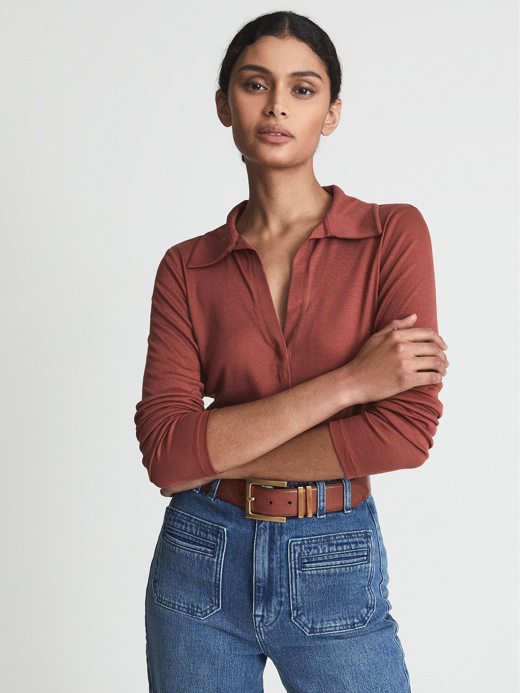 Ribbed Bodysuit in Rust - Image 1 of 5